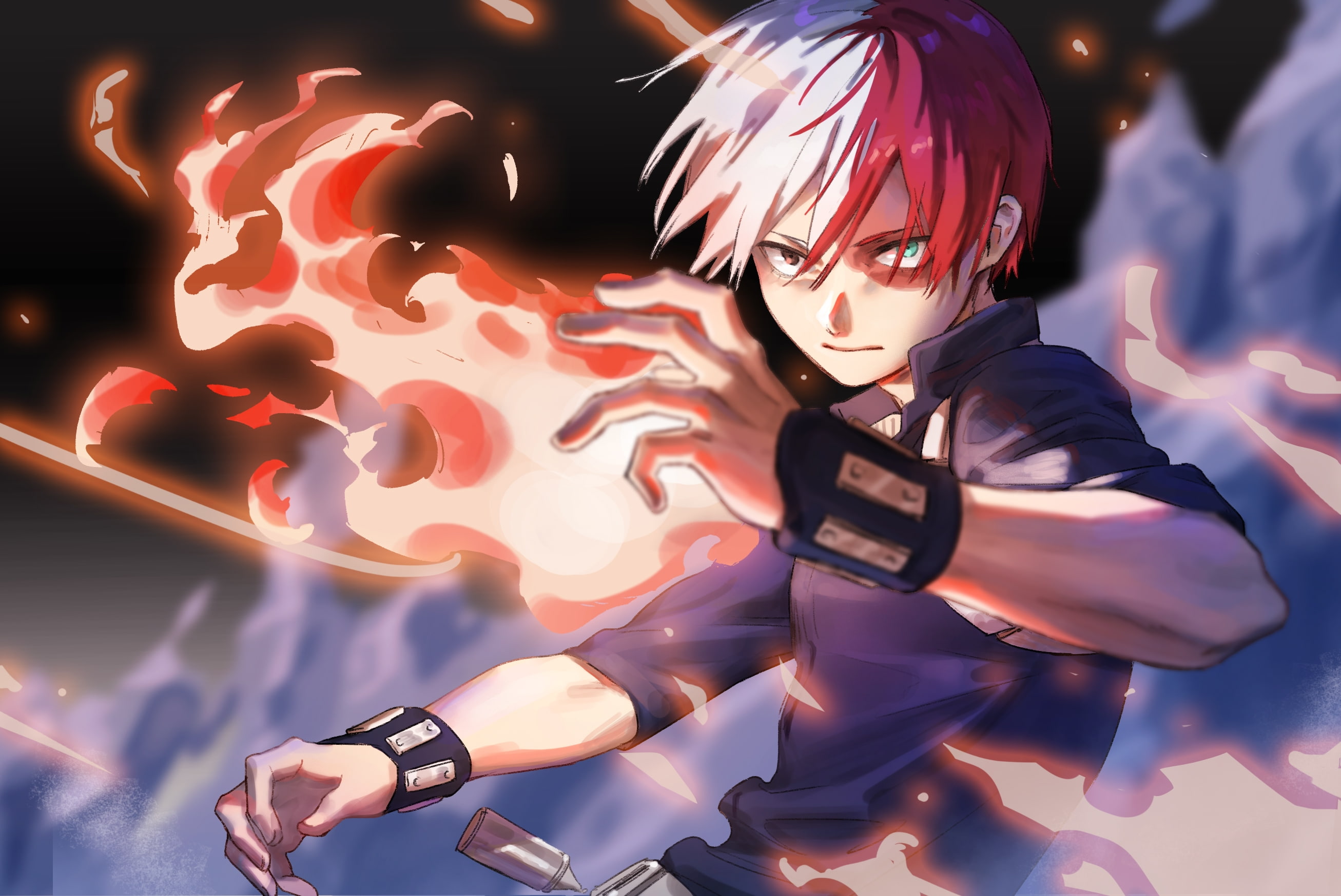 focus on foreground, child, leisure activity, front view, celebration, colorful hair, boku no hero academia, outdoors, illuminated, fire, lifestyles, magic, HD Wallpaper
