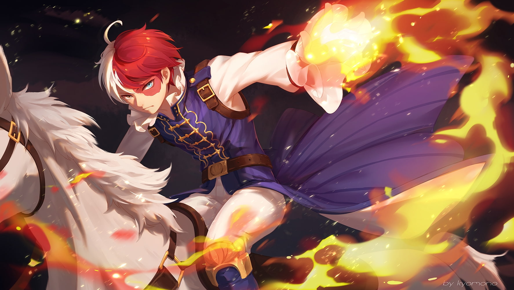 carnival, bicolored eyes, headwear, unrecognizable person, carnival - celebration event, todoroki shouto, dancing, horse, clothing, celebration, fire, festival, HD Wallpaper