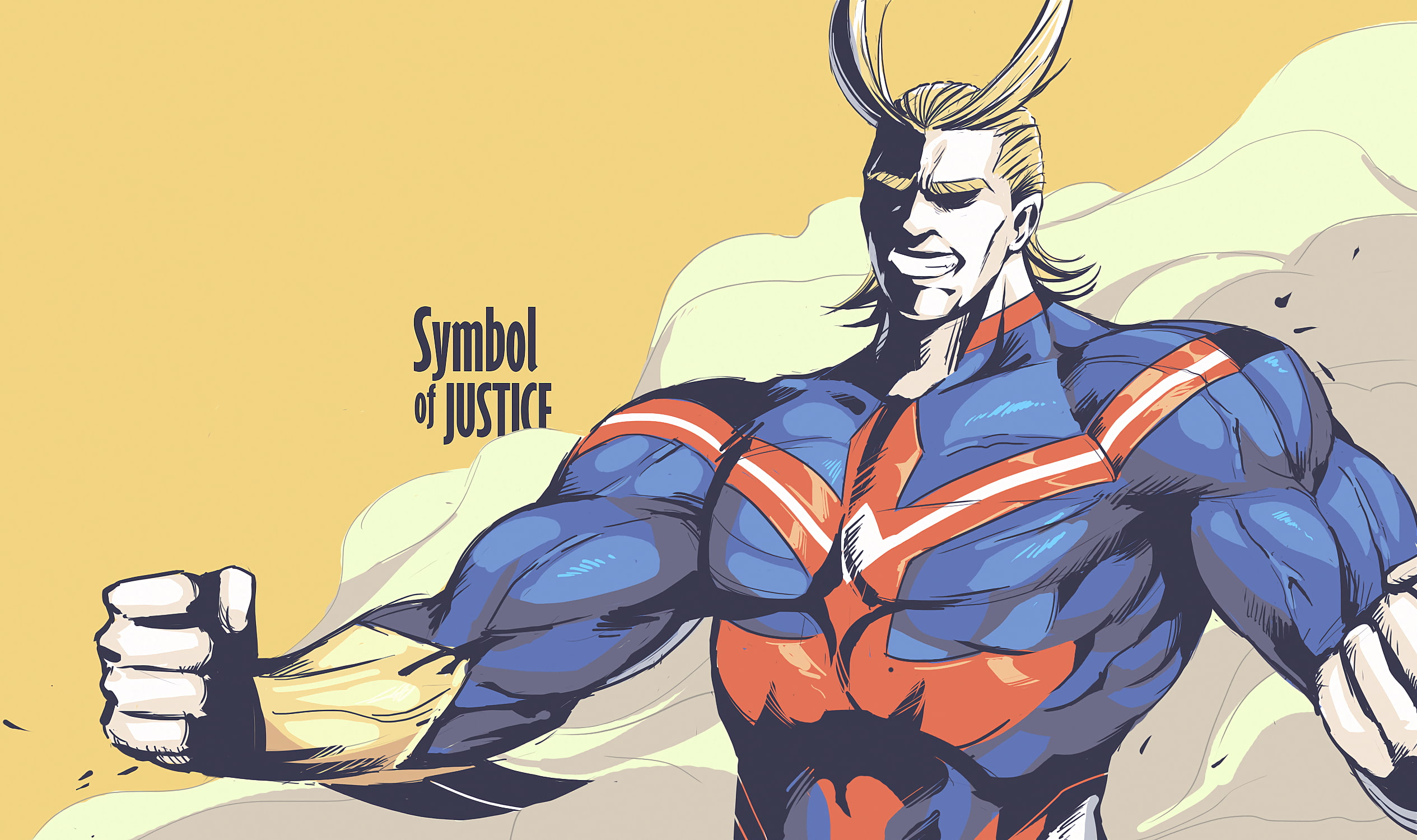 male likeness, yellow, creativity, multi colored, sky, mural, wall - building feature, nature, cartoon, representation, outdoors, all might, anime boys, HD Wallpaper