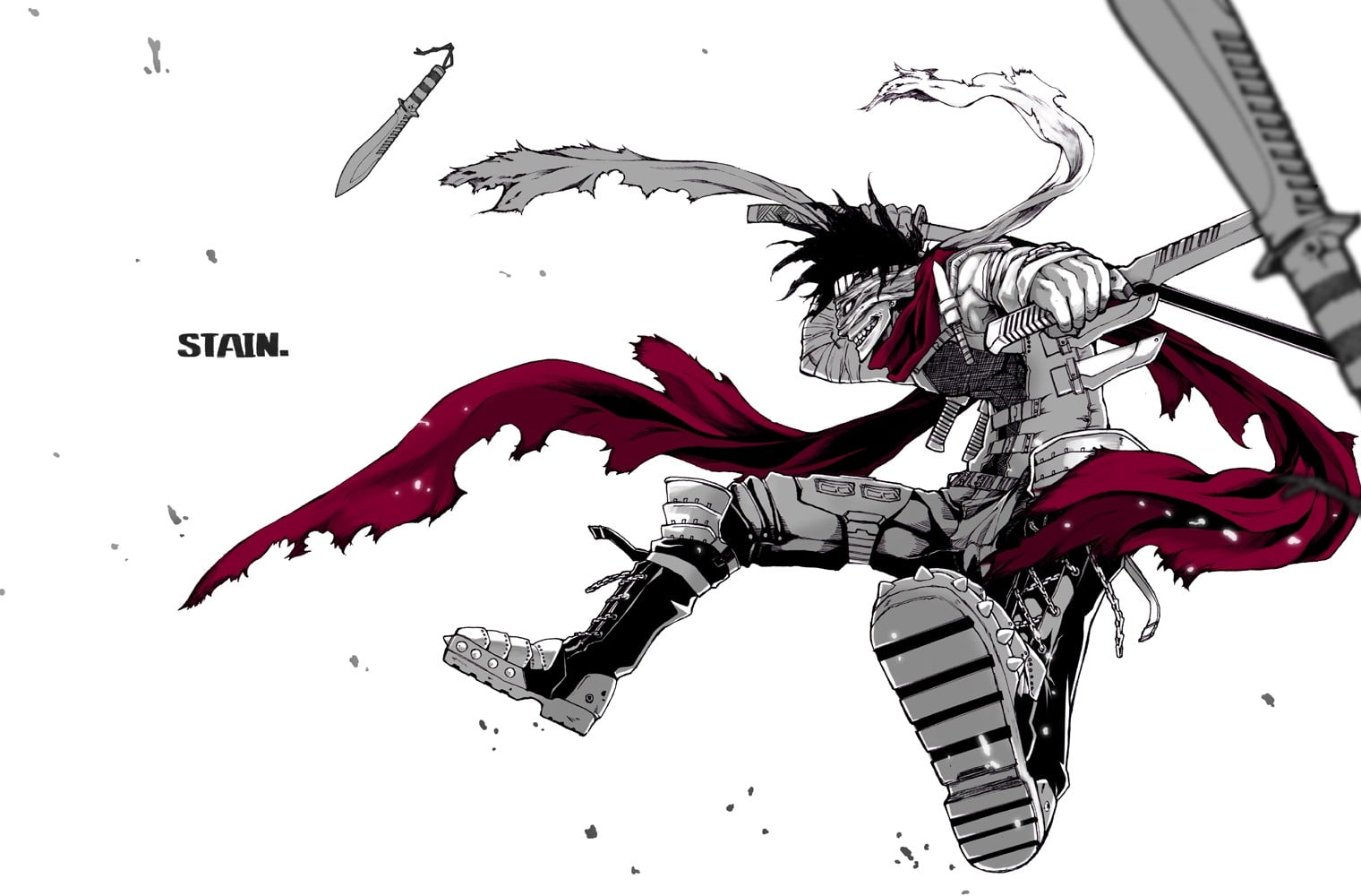 720P, flying, design, representation, red, text, Hero Killer Stain, creativity, indoors, art and craft, white background, hero, still life, academia, no people, HD Wallpaper