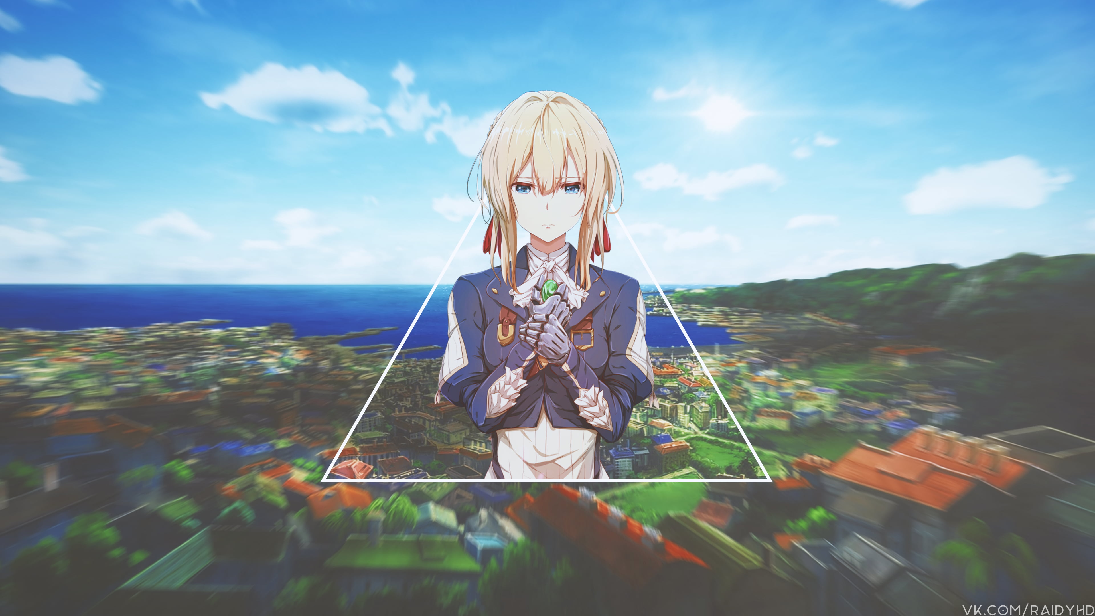 anime girls, Violet Evergarden, Gilbert Bougainvillea, picture-in-picture, 4K, anime, HD Wallpaper