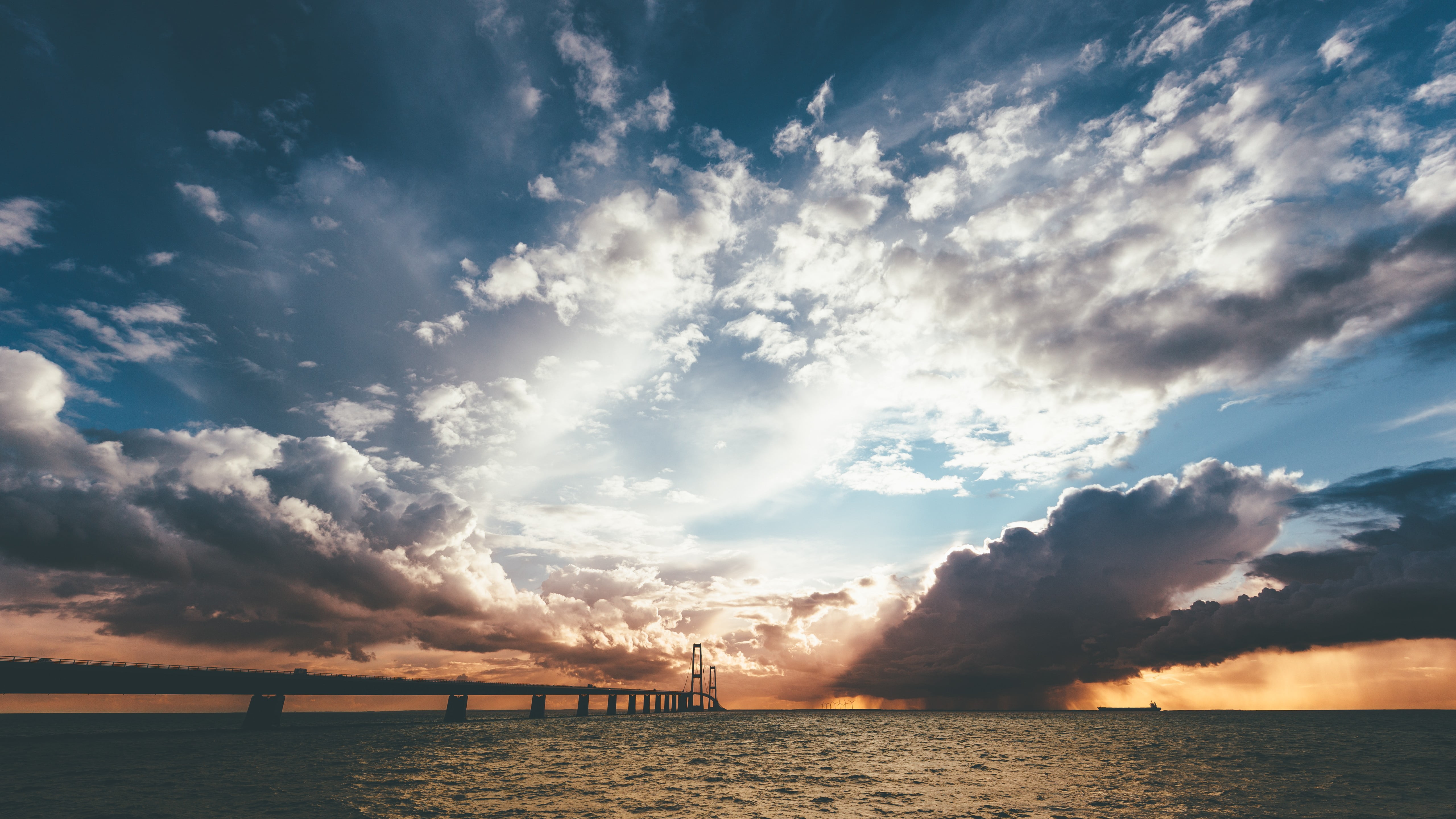 outdoors, sea, tranquil Scene, dramatic Sky, summer, Denmark, sunlight, clouds, tranquility, pier, day, no People, vacations, seascape, bridge, sunrise - Dawn, HD Wallpaper