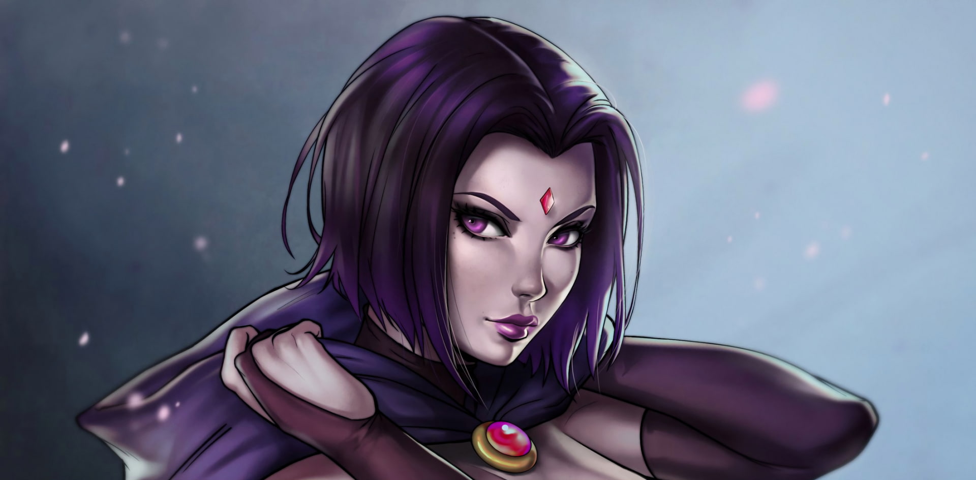 Teen Titans, Long Hair, Purple Hair, Purple Eyes, Raven (DC Comics), 1080P, Girl, Hood, Close-Up, Glove, DC Comics, HD Wallpaper