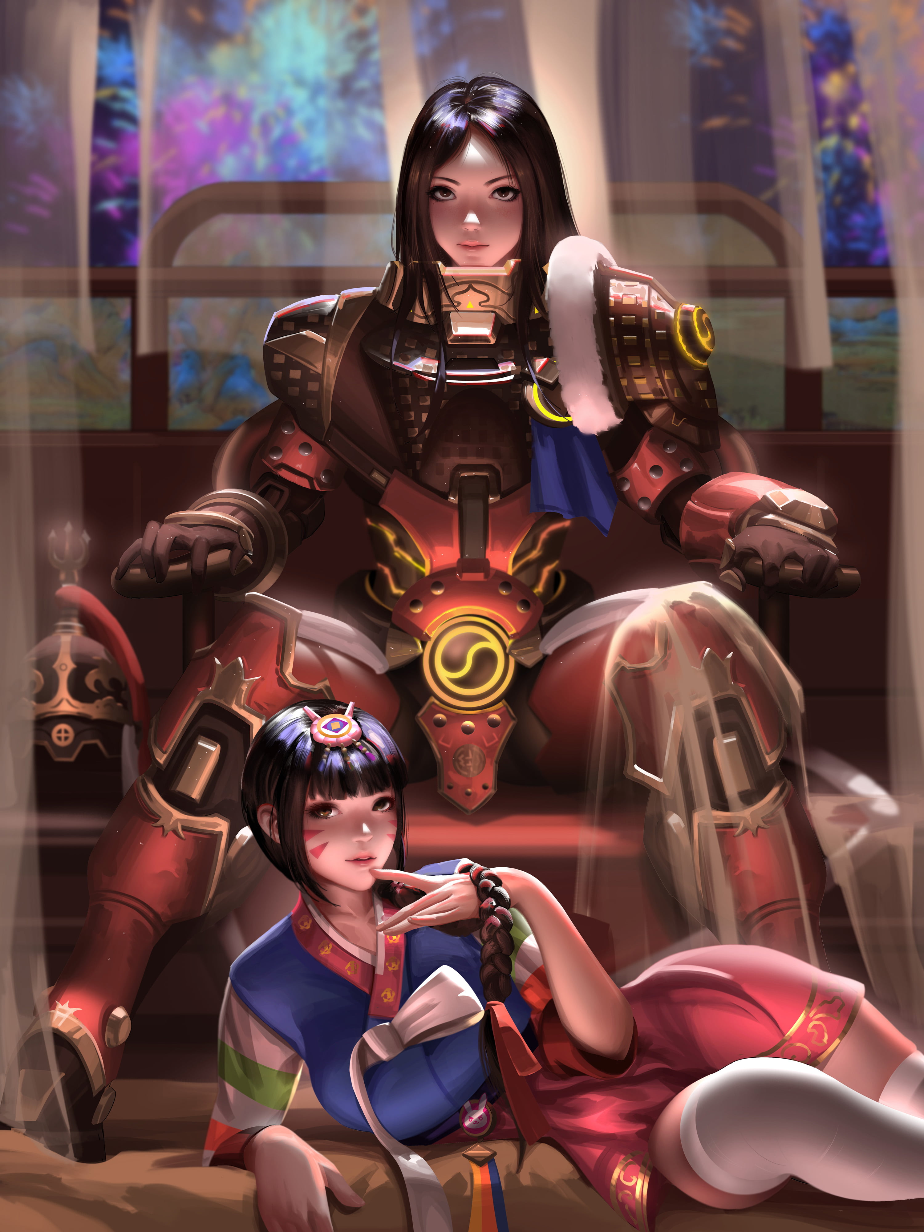 women, fan art, D.Va (Overwatch), video game girls, Overwatch, digital art, drawing, Blizzard Entertainment, video game characters, brunette, braided hair, Phone HD Wallpaper