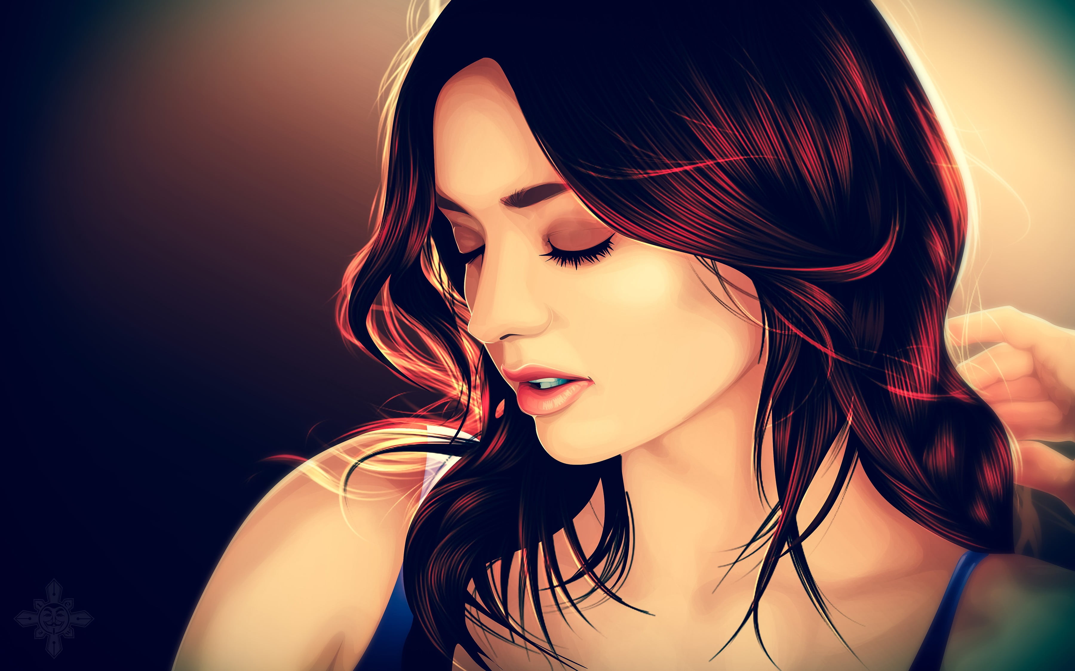 brown hair, art, hairstyle, portrait, face, one person, closed eyes, young women, beautiful people, redhead, close-up, adult, artwork, hair, Miranda Kerr, HD Wallpaper