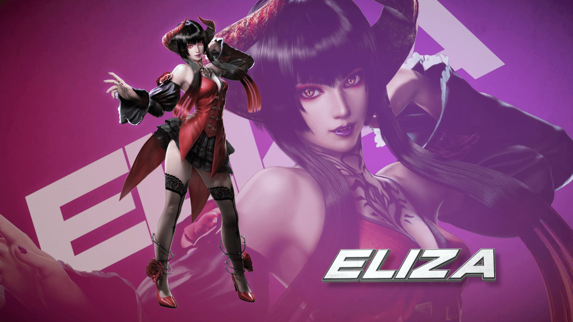Thigh Highs, Horns, Tekken, Woman, Eliza (Tekken), 1080P, High Heels, Long Hair, Tekken 7, Skirt, Tattoo, HD Wallpaper
