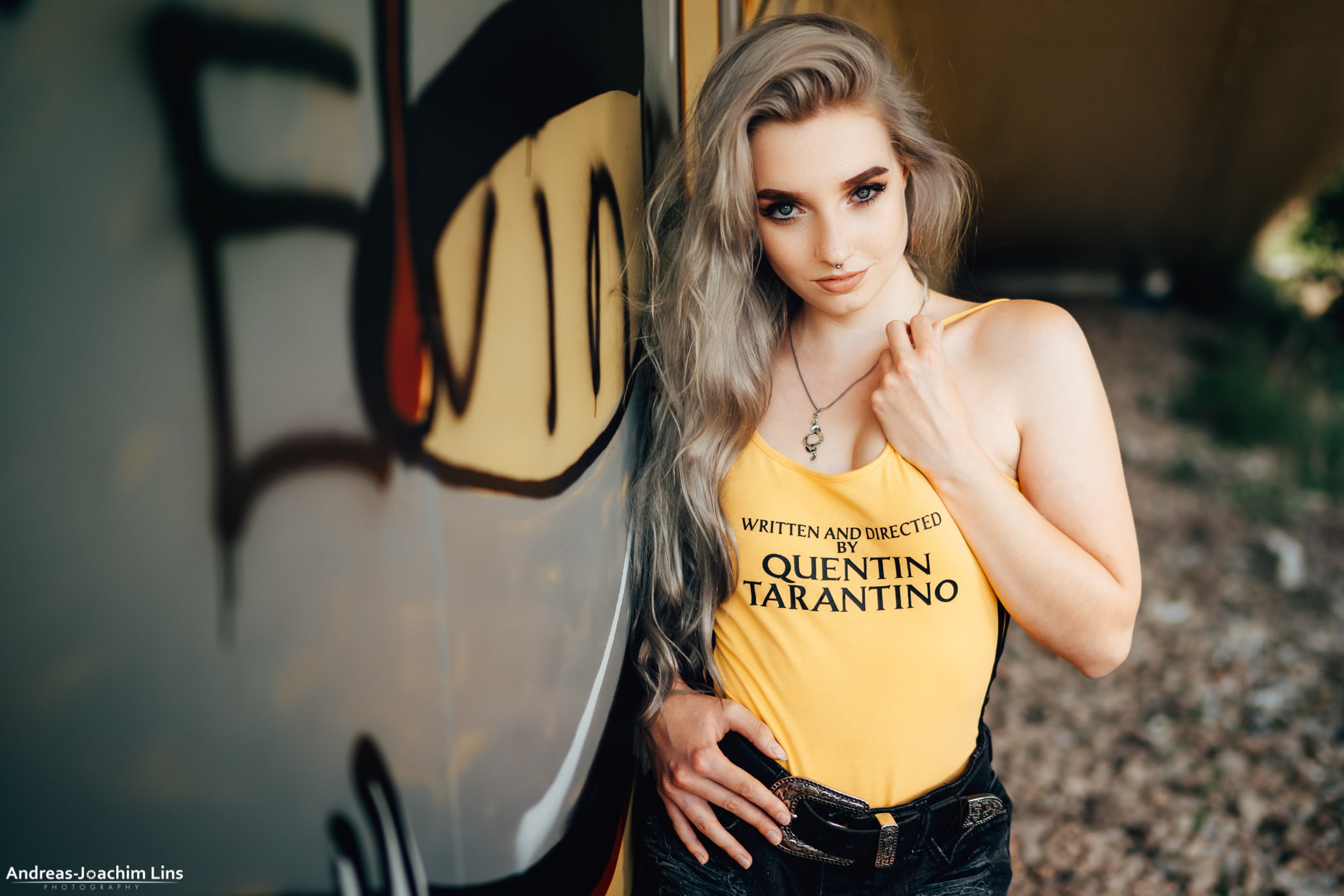 women, necklace, Andreas-Joachim Lins, belt, 1080P, nose ring, portrait, blonde, HD Wallpaper