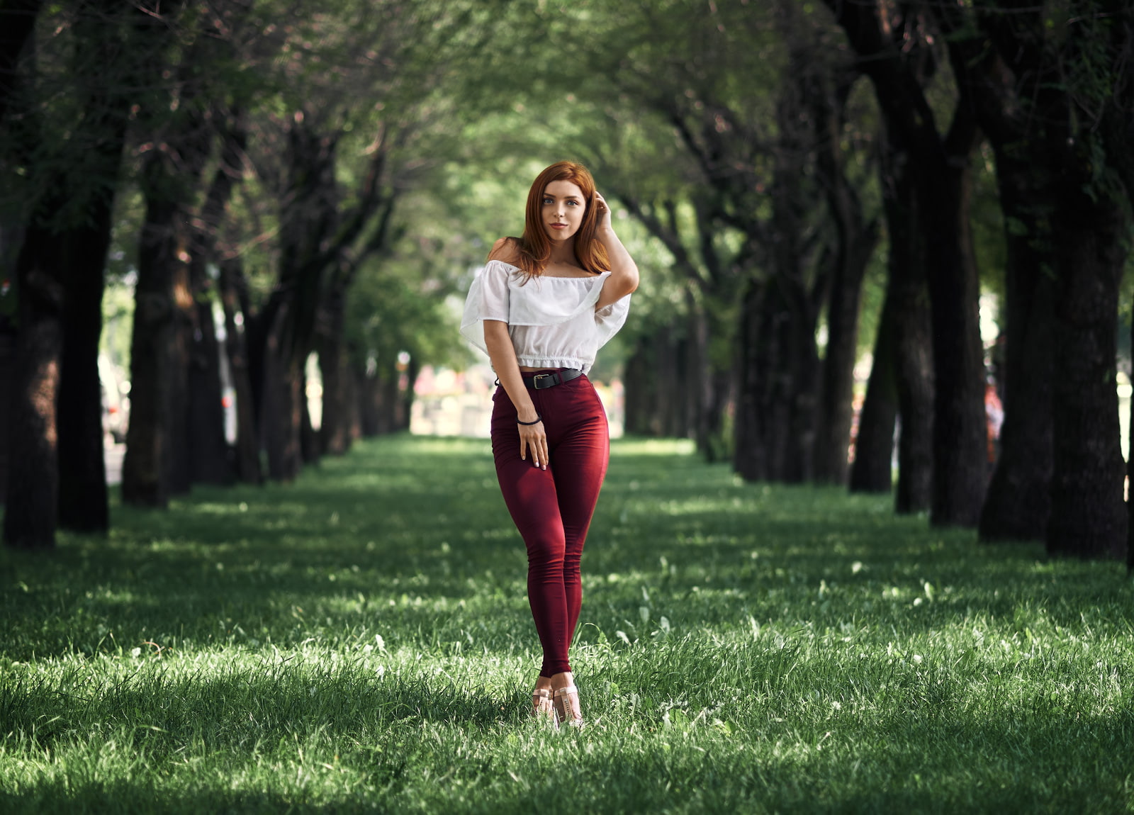 women, plant, hair, model, 720P, touching hair, trees, depth of field, fashion, one person, beauty, lifestyles, women outdoors, hairstyle, land, young adult, HD Wallpaper