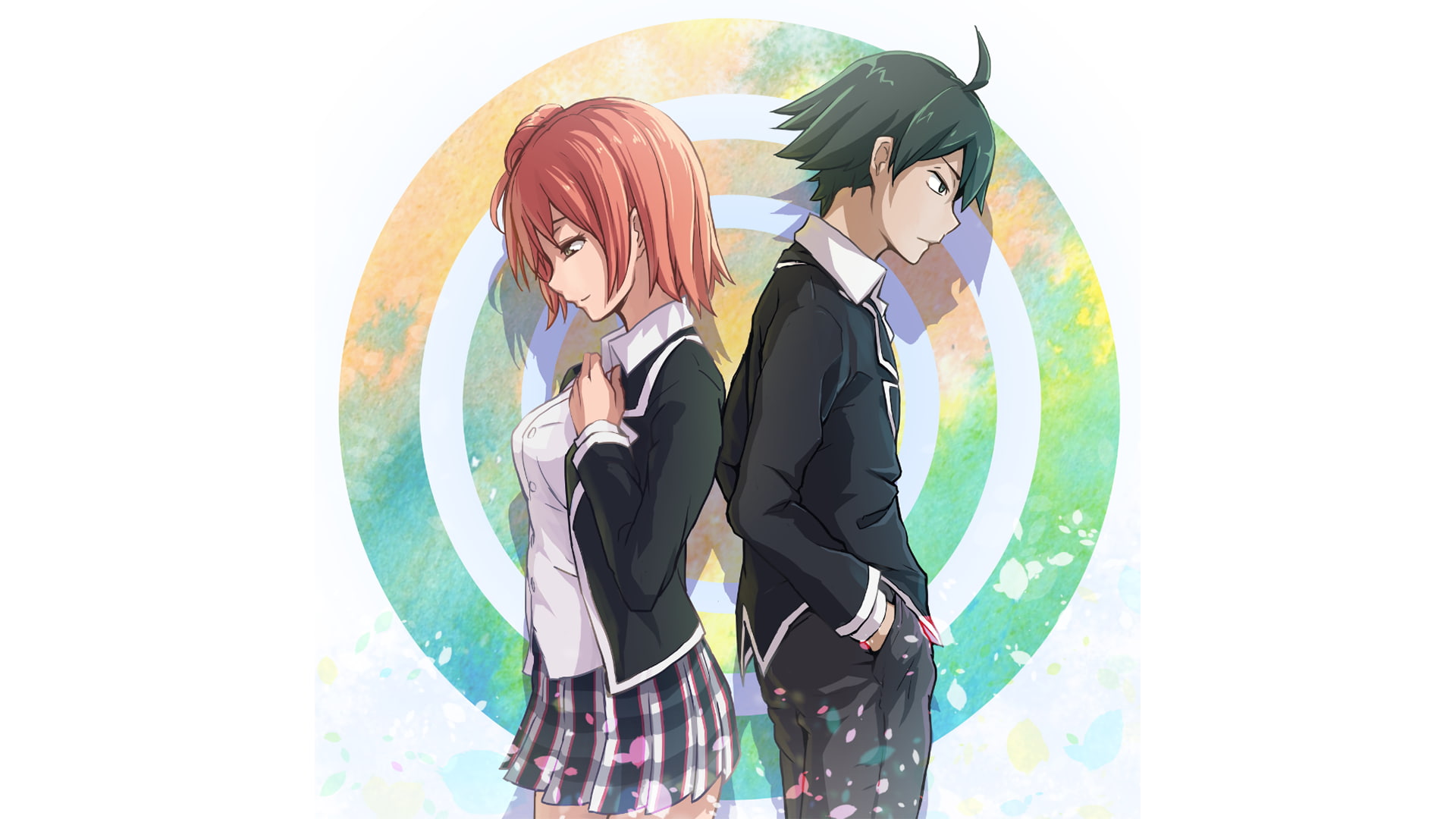 friendship, lifestyles, 1080P, women, togetherness, glasses, men, suit, Hikigaya Hachiman, adult, young men, couple - relationship, day, anime, people, HD Wallpaper