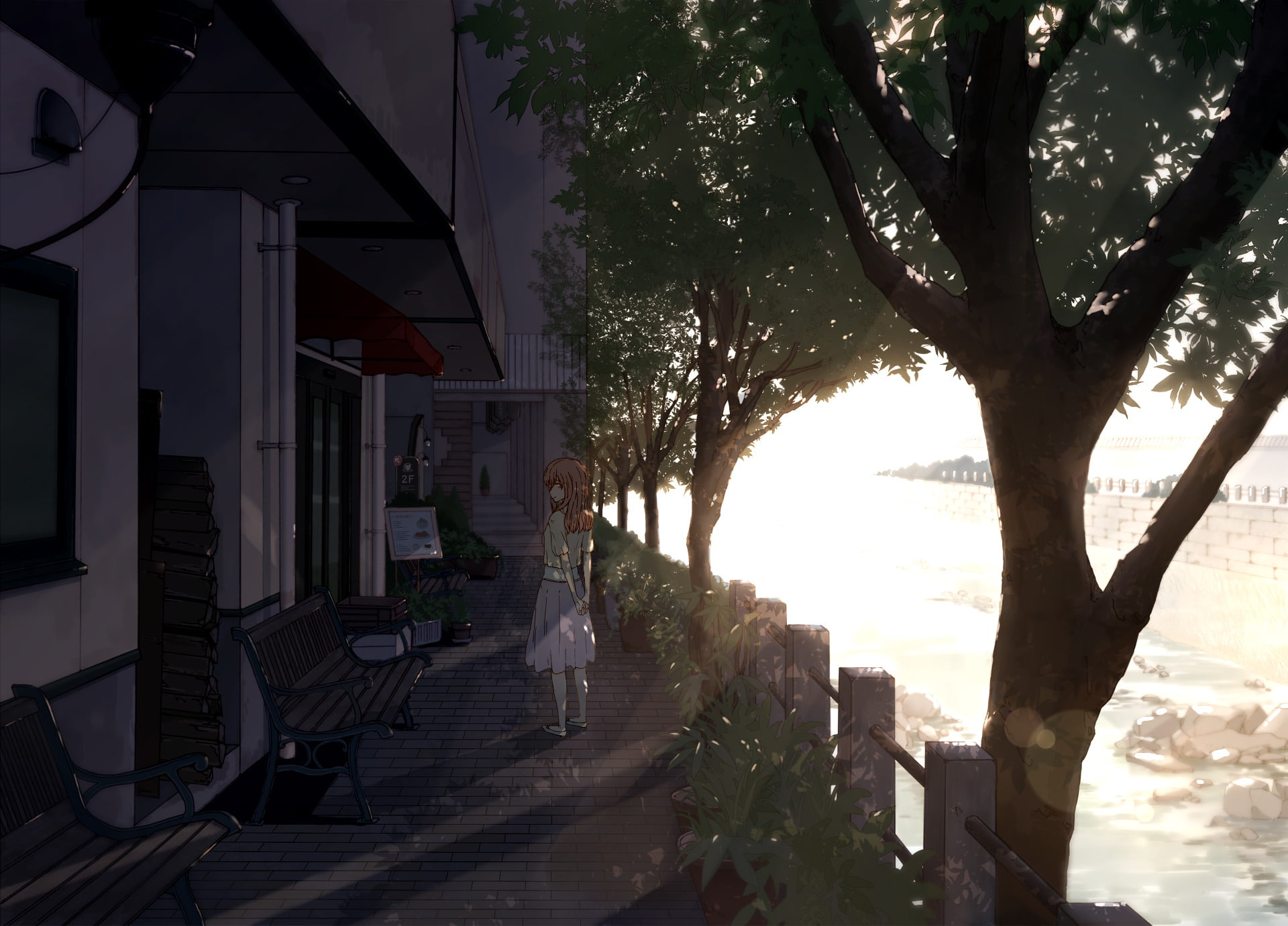 plant, outdoors, Anime, growth, no people, Shouko Nishimiya, trunk, built structure, branch, house, Koe No Katachi, sky, day, nature, tree, sunlight, 1080P, HD Wallpaper