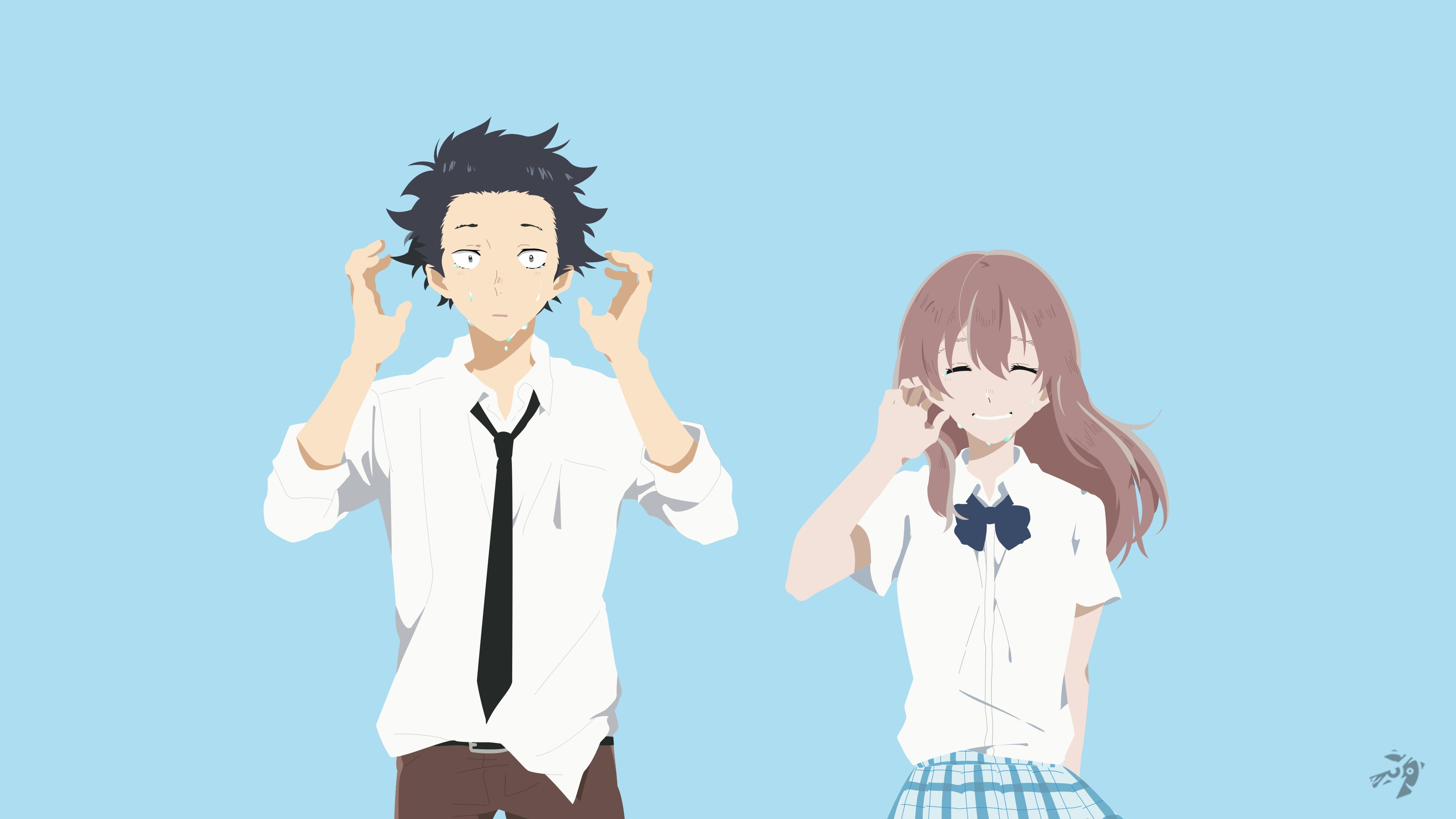 nature, sky, Ishida Shōya, anime girls, young women, males, young men, standing, women, facial expression, young adult, human body part, suit, blue background, HD Wallpaper