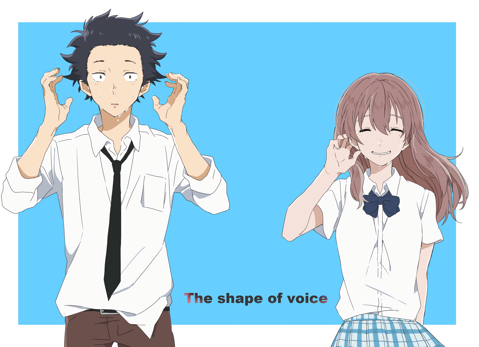 people, females, Koe no Katachi., 1080P, Nishimiya Shōko, front view, anime boys, girls, adult, men, anime girls, communication, childhood, blue, casual clothing, HD Wallpaper