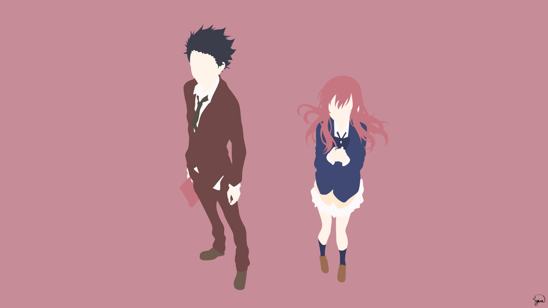 Ishida Shōya, women, hairstyle, unrecognizable person, anime boys, pink color, anime, anime girls, Koe no Katachi., indoors, colored background, long hair, HD Wallpaper