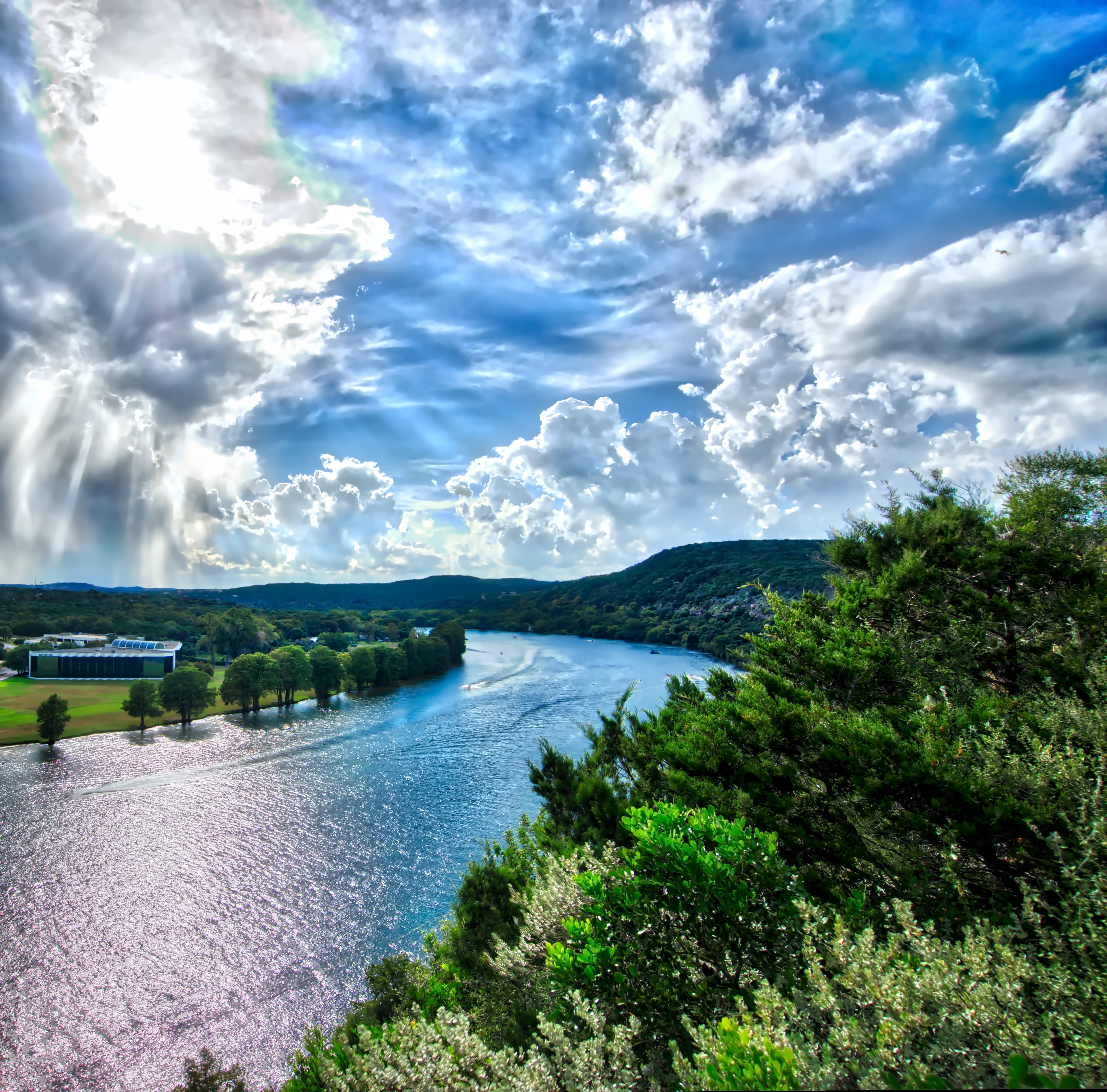 green Color, Clouds, photography, Austin TX, HDR, nature, water, Colorado River, body, summer, trees, sky, outdoors, austin, near, scenics, colorado, river, HD Wallpaper
