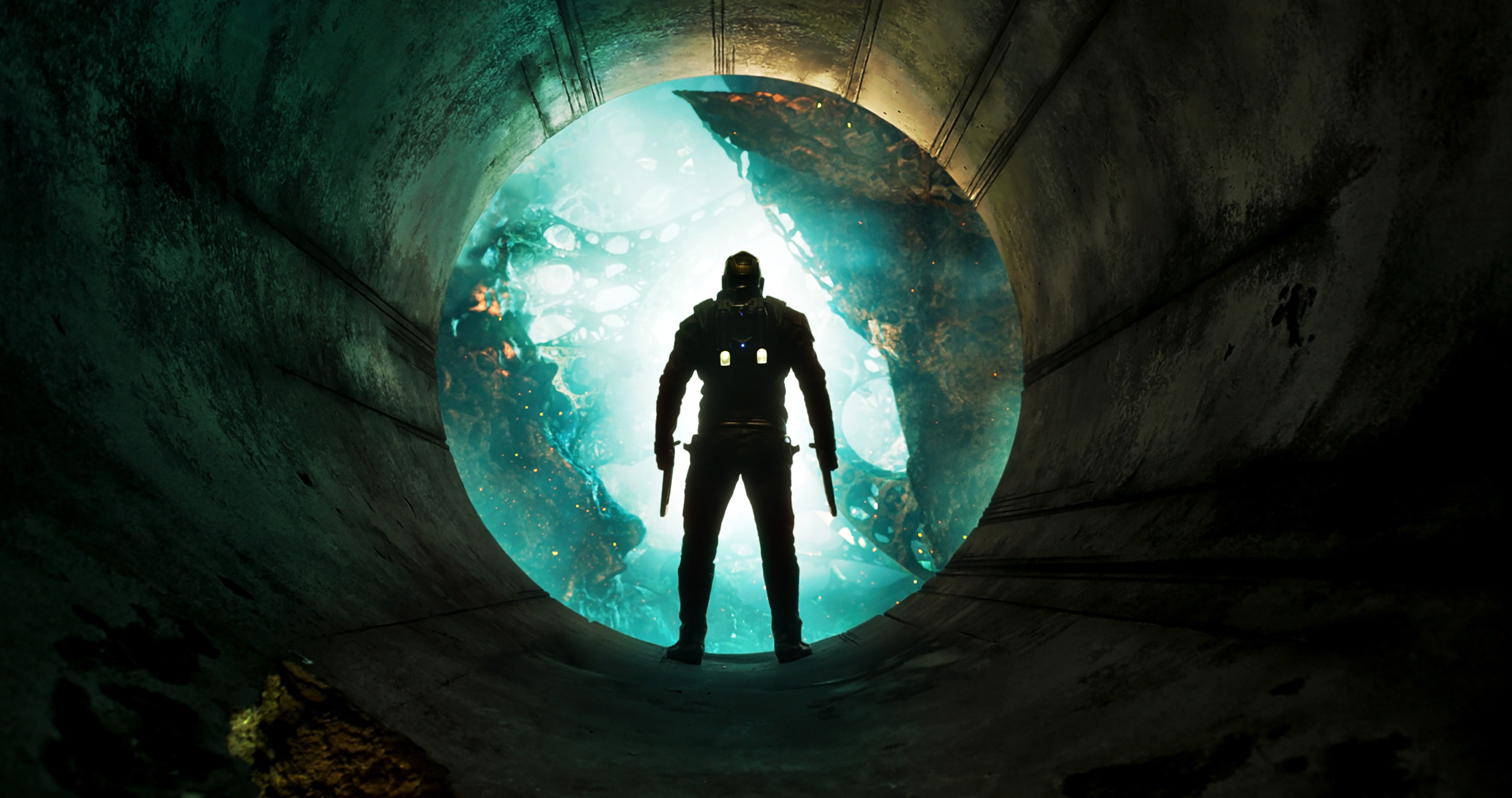 tunnel, standing, public transportation, guardians of the galaxy vol 2, nature, artwork, full length, silhouette, light at the end of the tunnel, back lit, HD Wallpaper
