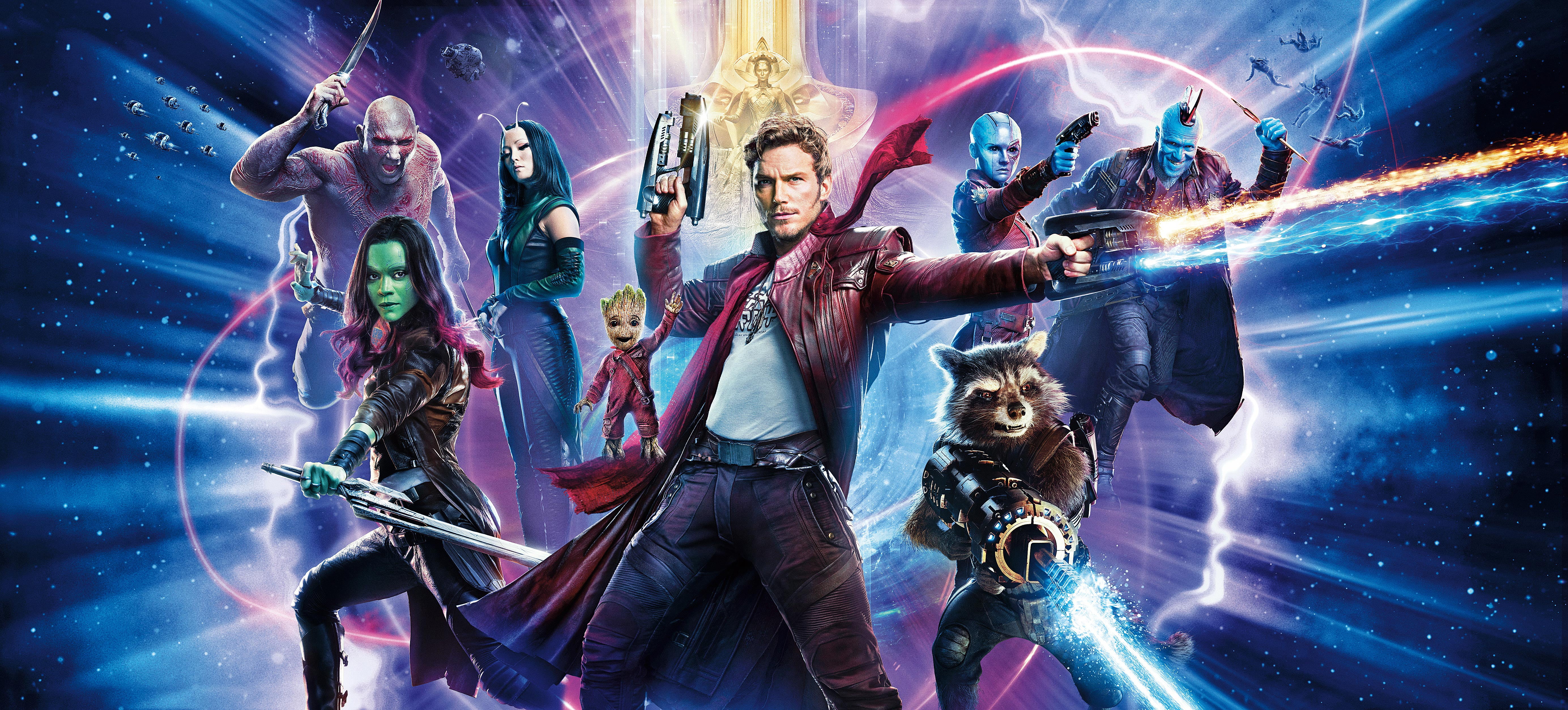 8k, multi colored, indoors, yondu, guardians of the galaxy vol 2, star lord, night, rocket raccoon, music, 5K, young men, 4k, musician, 2017 movies, celebration, HD Wallpaper