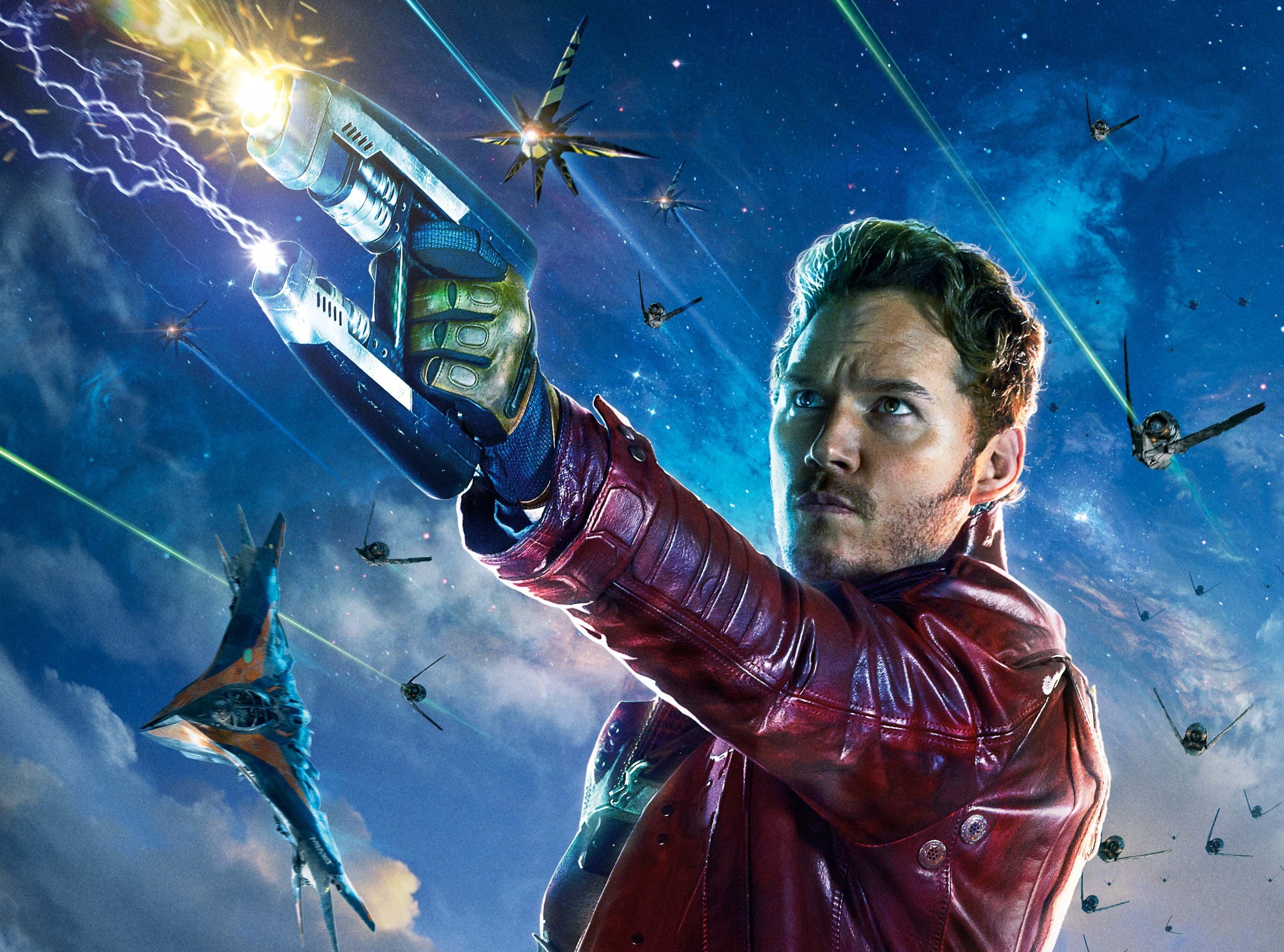 group of animals, Peter Quill, star, 2K, animal wildlife, young men, lord, 2014, nature, vertebrate, Other Movies, Movie, sky, waist up, sea, water, one person, HD Wallpaper
