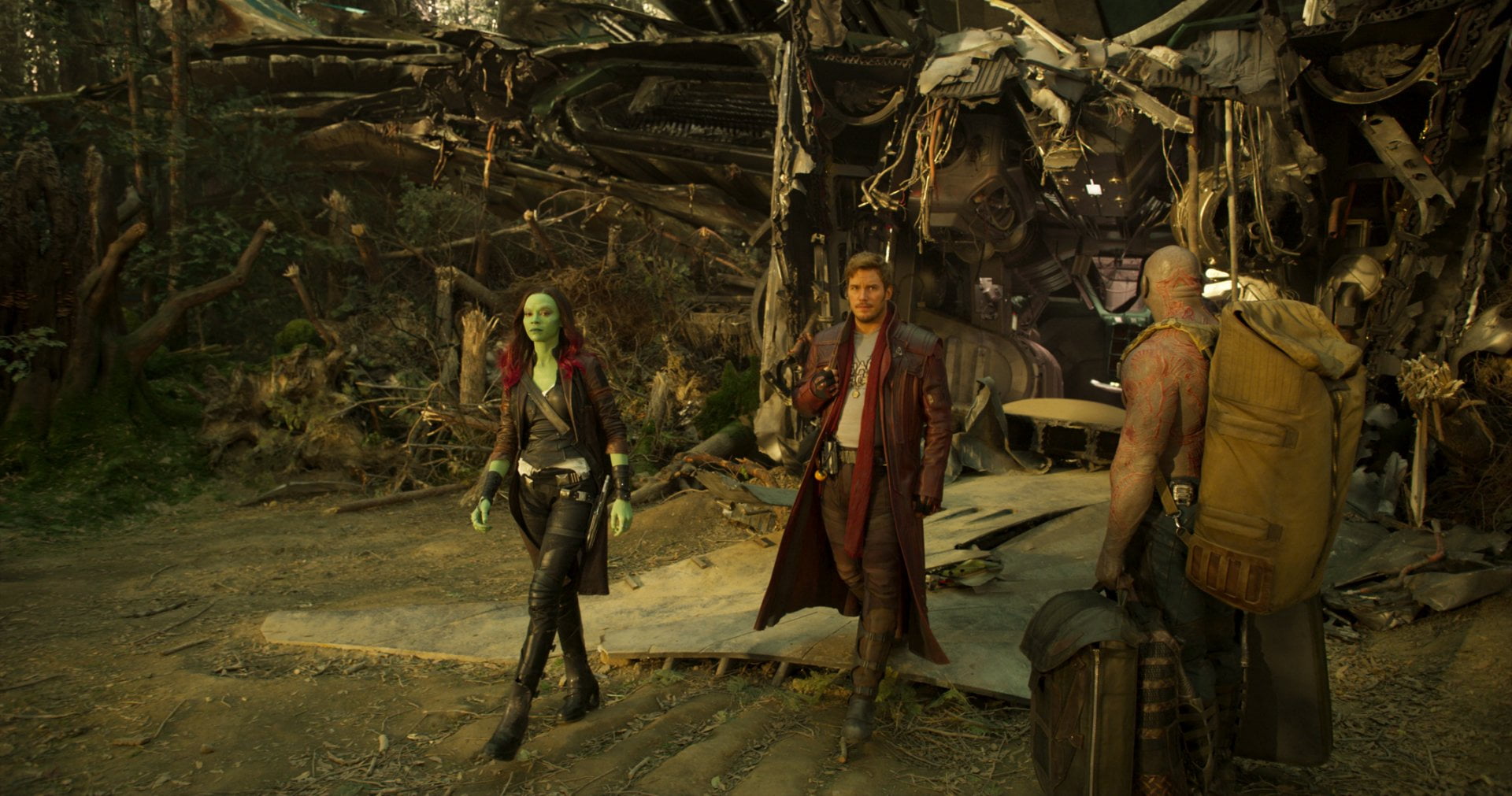Gamora, land, people, women, casual clothing, Guardians of the Galaxy Vol. 2, Zoe Saldana, clothing, forest, day, photographer, Chris Pratt, leisure activity, HD Wallpaper