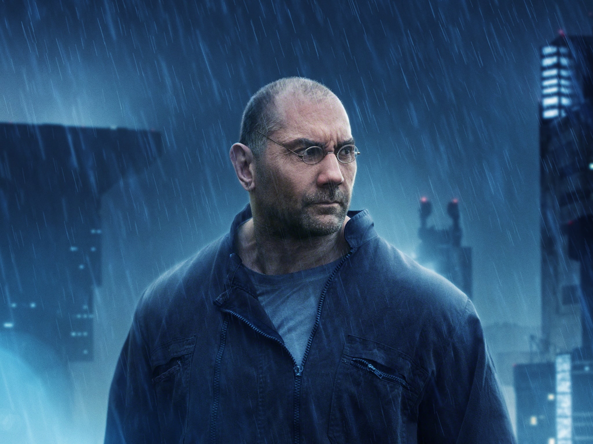 Dave Batista, Blade Runner 2049, Dave Bautista, pose, rain, glasses, Supper Morton, 1080P, look, HD Wallpaper