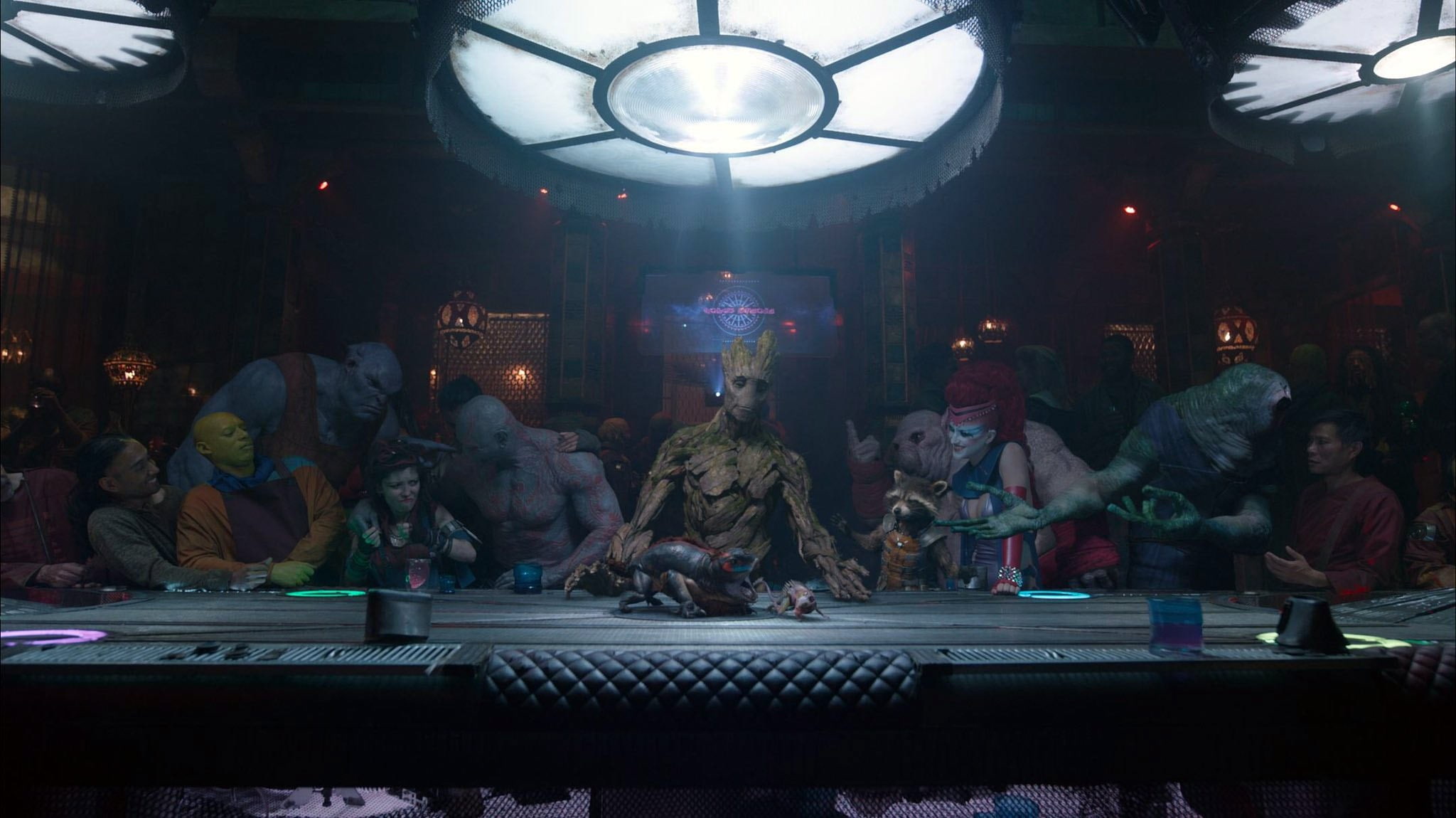 male likeness, 1080P, group of people, art and craft, illuminated, spirituality, sculpture, statue, architecture, craft, crowd, men, night, people, groot drax the destroyer rocket raccoon guardians of the galaxy, HD Wallpaper