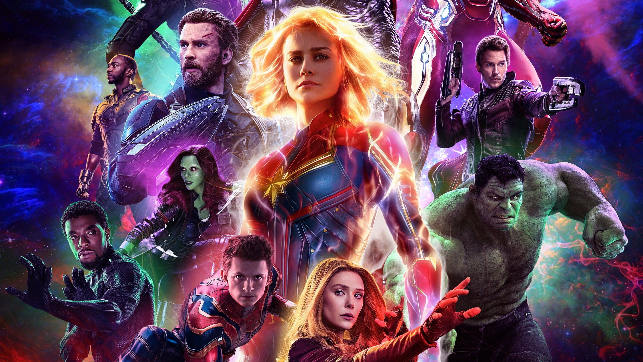 Marvel, Avengers:Endgame, Black Panther, Anthony Mackie, Chris Pratt, Hulk, The Avengers, Chadwick Boseman, Elizabeth Olsen, Gamora, Captain America, Mark Ruffalo, HD Wallpaper