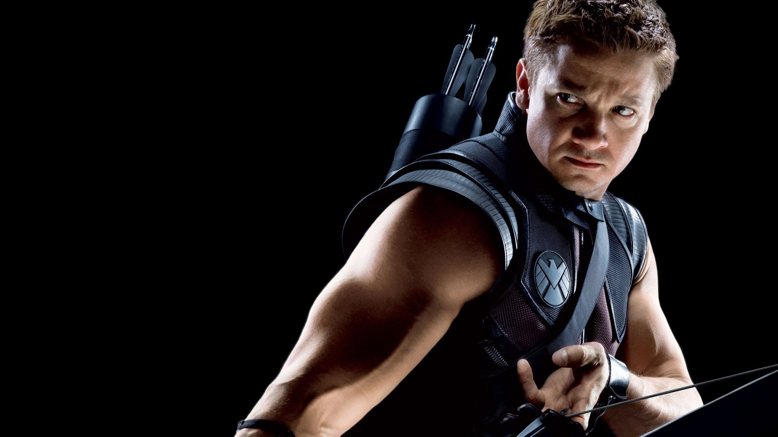 2K, Jeremy renne, one person, looking at camera, sports training, men, young adult, copy space, Clint barton, black background, holding, indoors, healthy lifestyle, HD Wallpaper