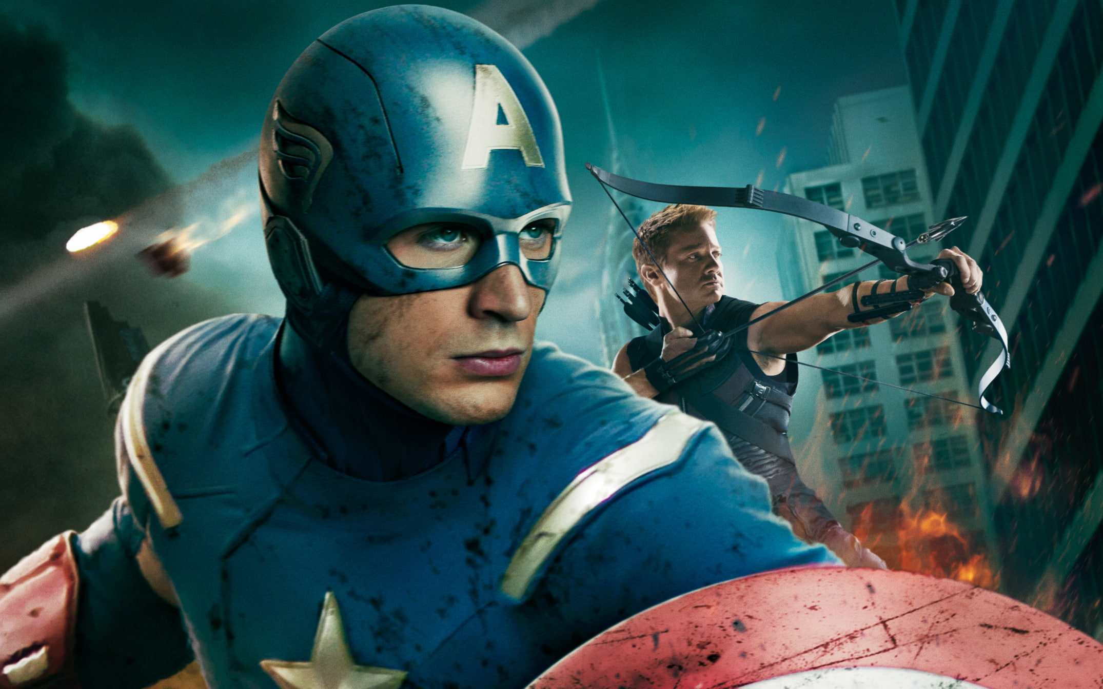 The Avengers, comic, MARVEL, 1080P, Clint Barton, Archer, helmet, Jeremy Renner, Chris Evans, Steve Rogers, shield, fiction, Hawkeye, Captain America, HD Wallpaper