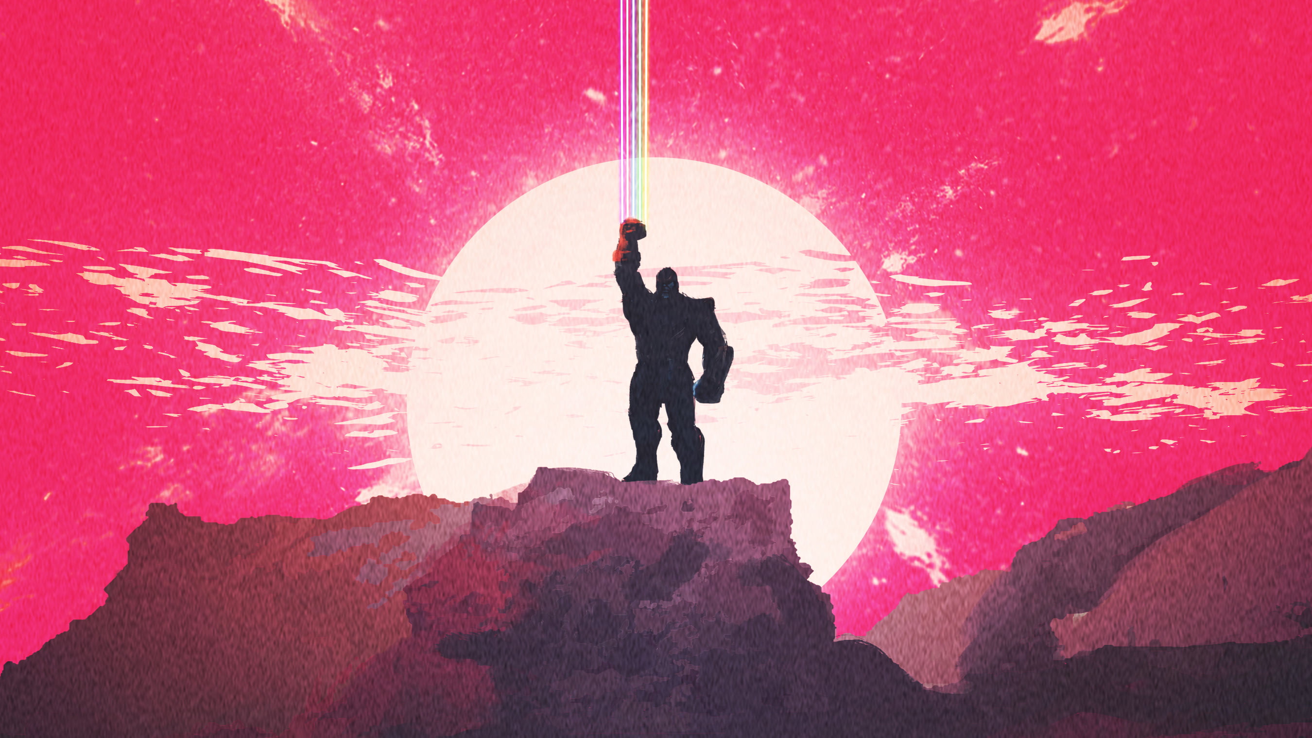 nature, hd, outdoors, silhouette, deviantart, water, red, thanos, people, rock - object, full length, leisure activity, artwork, infinity war, poster, men, HD Wallpaper