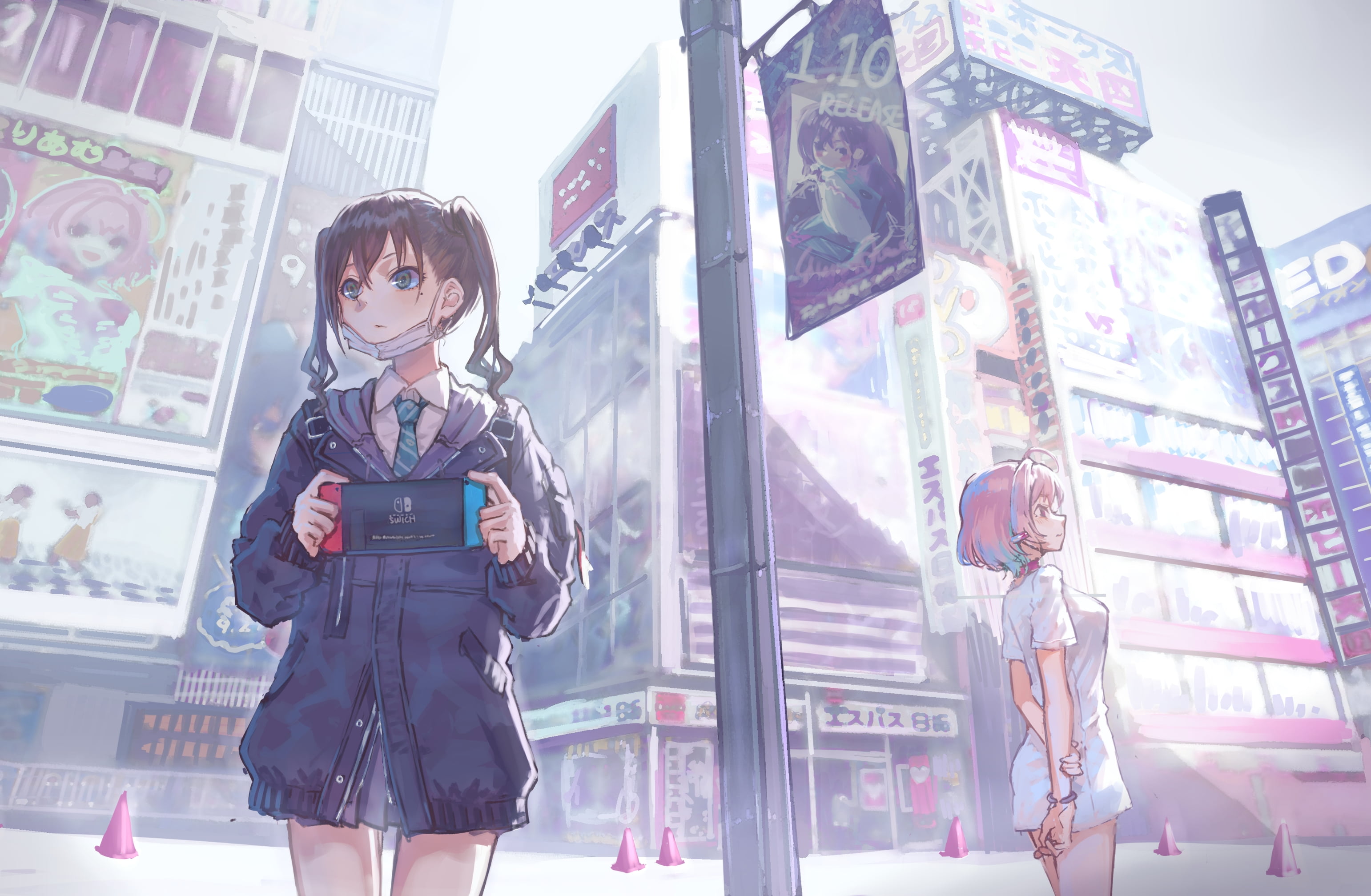 Anime, Original, Girl, City, Nintendo Switch, 2K, HD Wallpaper