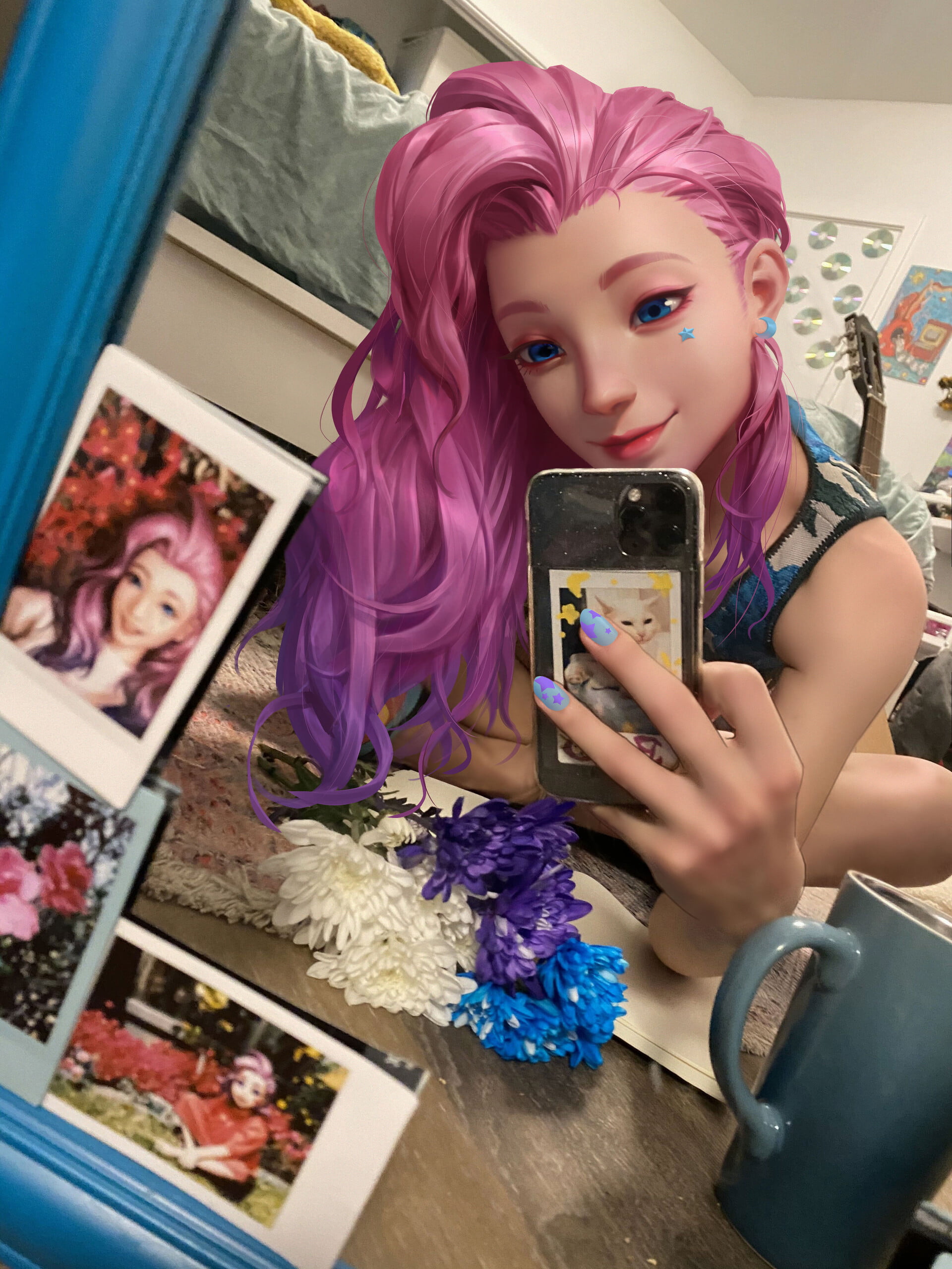 self shot, KDA Seraphine, taking selfie, 2K, digital art, ArtStation, women, selfies, portrait display, Lejia Chan, fan art, Phone HD Wallpaper