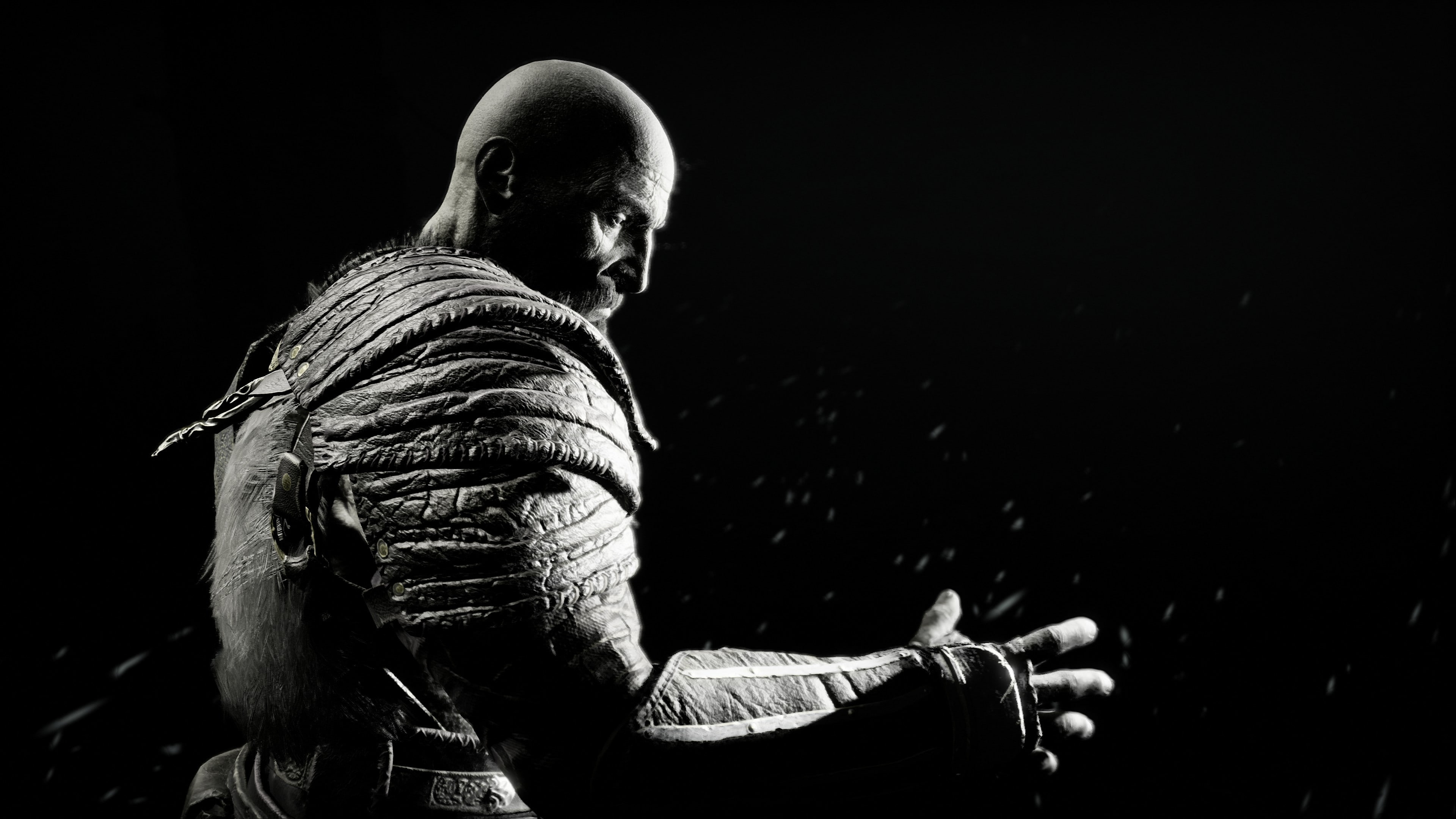 4K, god of war 4, god of war, hd, 2018 games, kratos, 4k, ps games, black and white, games, monochrome, HD Wallpaper