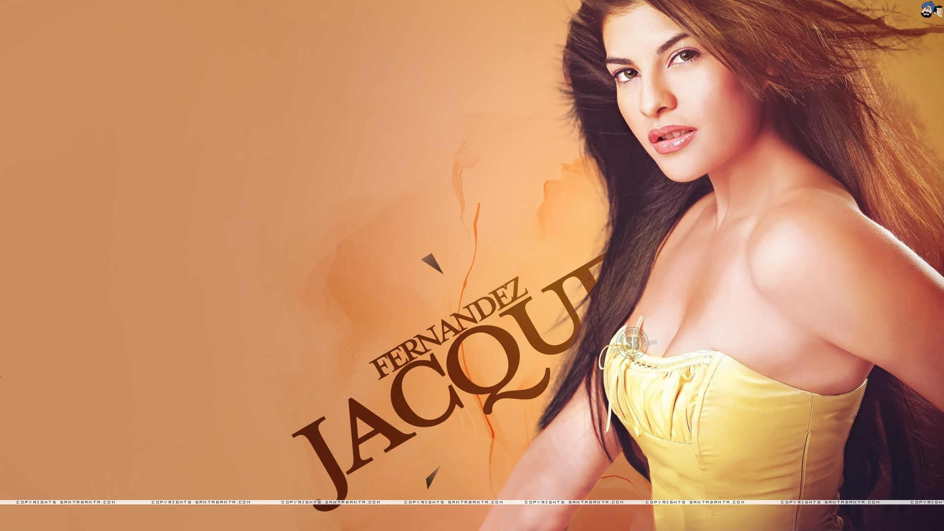 young adult, yellow dress, lifestyles, real people, women, Jacqueline Fernandez, beauty, hairstyle, one person, text, clothing, beautiful people, bare shoulders, HD Wallpaper