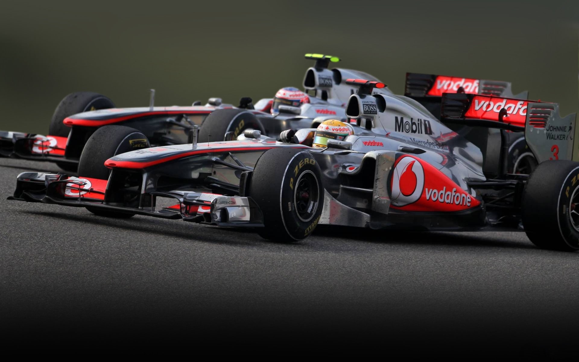 Lewis Hamilton, Vodafone McLaren Mercedes, Jenson Button, 1080P, Formula 1, Formula-1, f, gray, Cars, McLaren MP4-26, vodafone, two, Track, HD Wallpaper