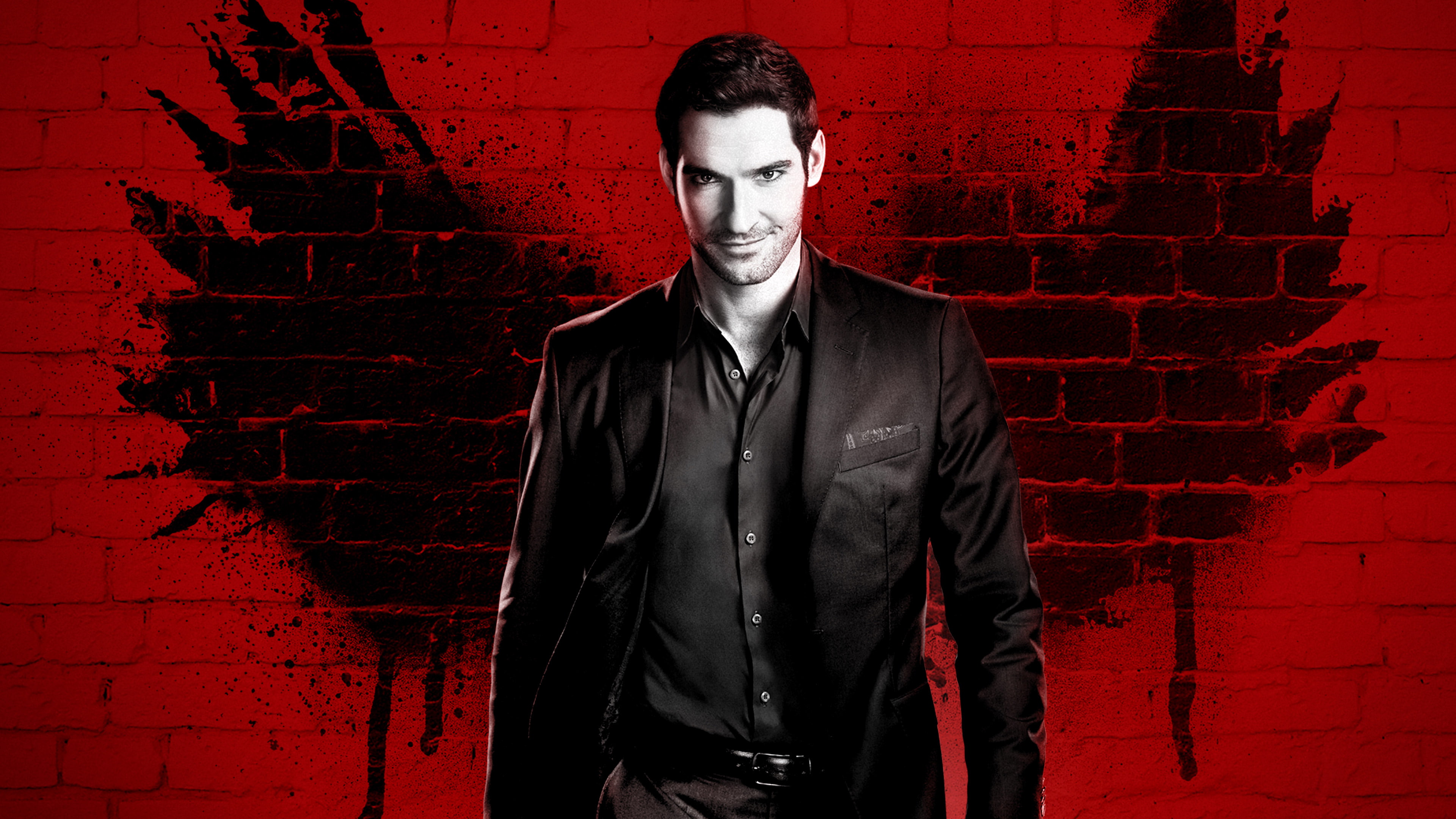portrait, adult, season, wall - building feature, waist up, men, young adult, young men, lucifer, brick wall, standing, red, leather, front view, one person, HD Wallpaper