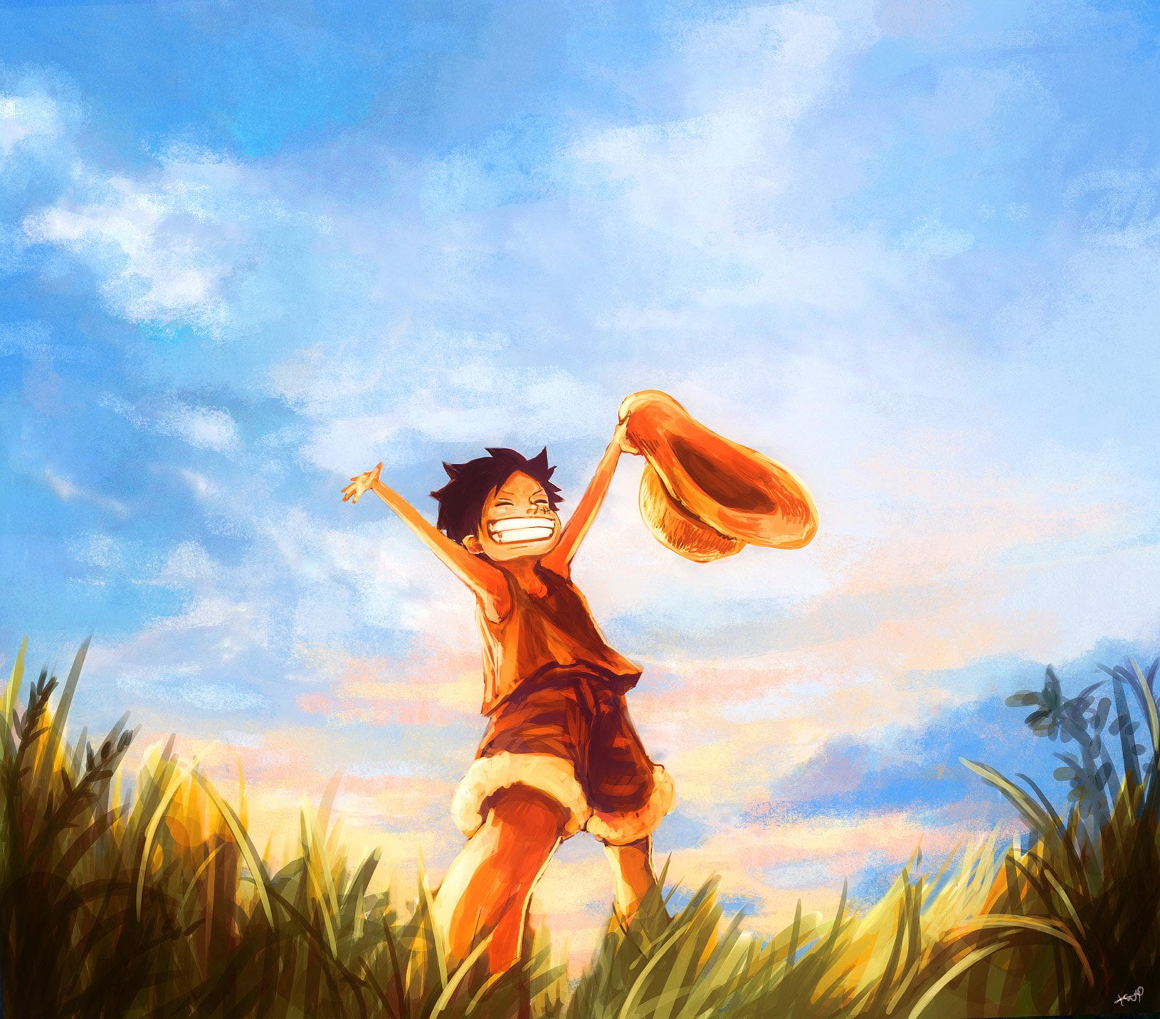 piece, outdoors, nature, young women, leisure activity, 720P, Anime, young adult, women, day, freedom, human arm, plant, sky, limb, luffy, painting, adult, HD Wallpaper