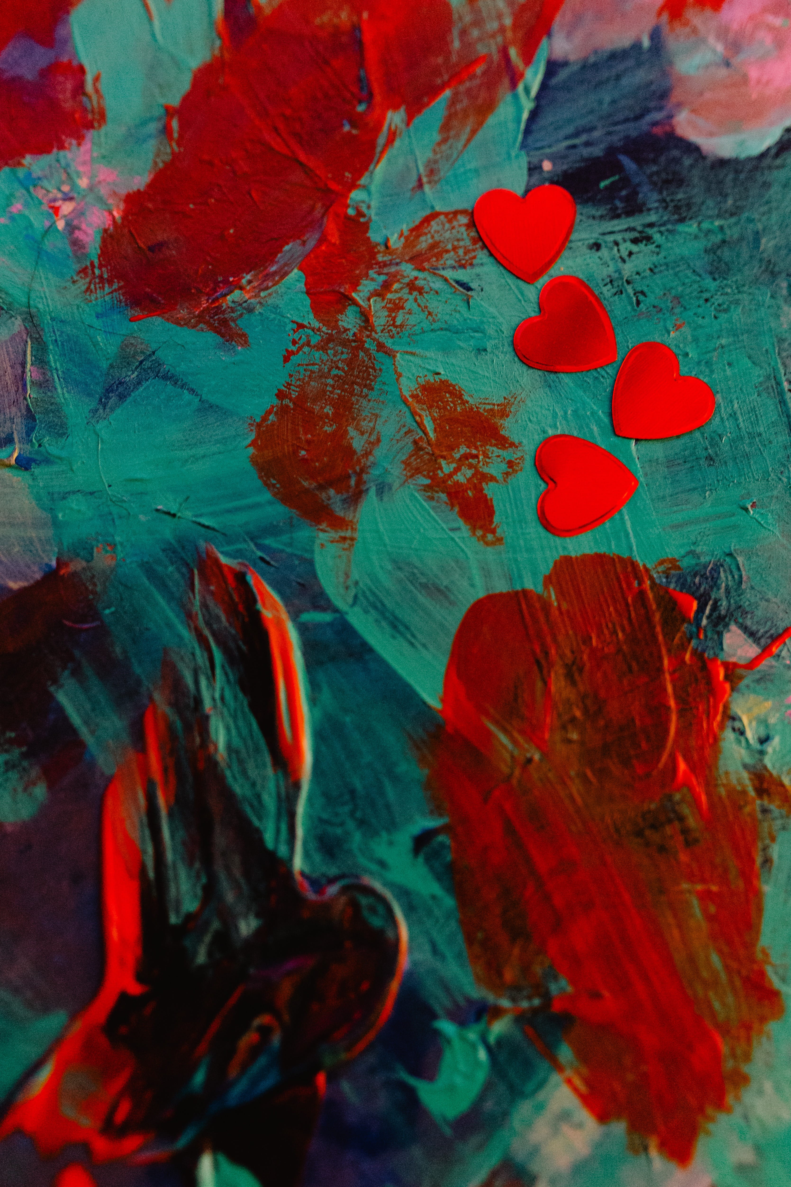 day, heart, indoors, full frame, painted, foil, art and craft, creativity, no people, craft, close-up, love, valentines day, nature, confetti, emotion, Phone HD Wallpaper