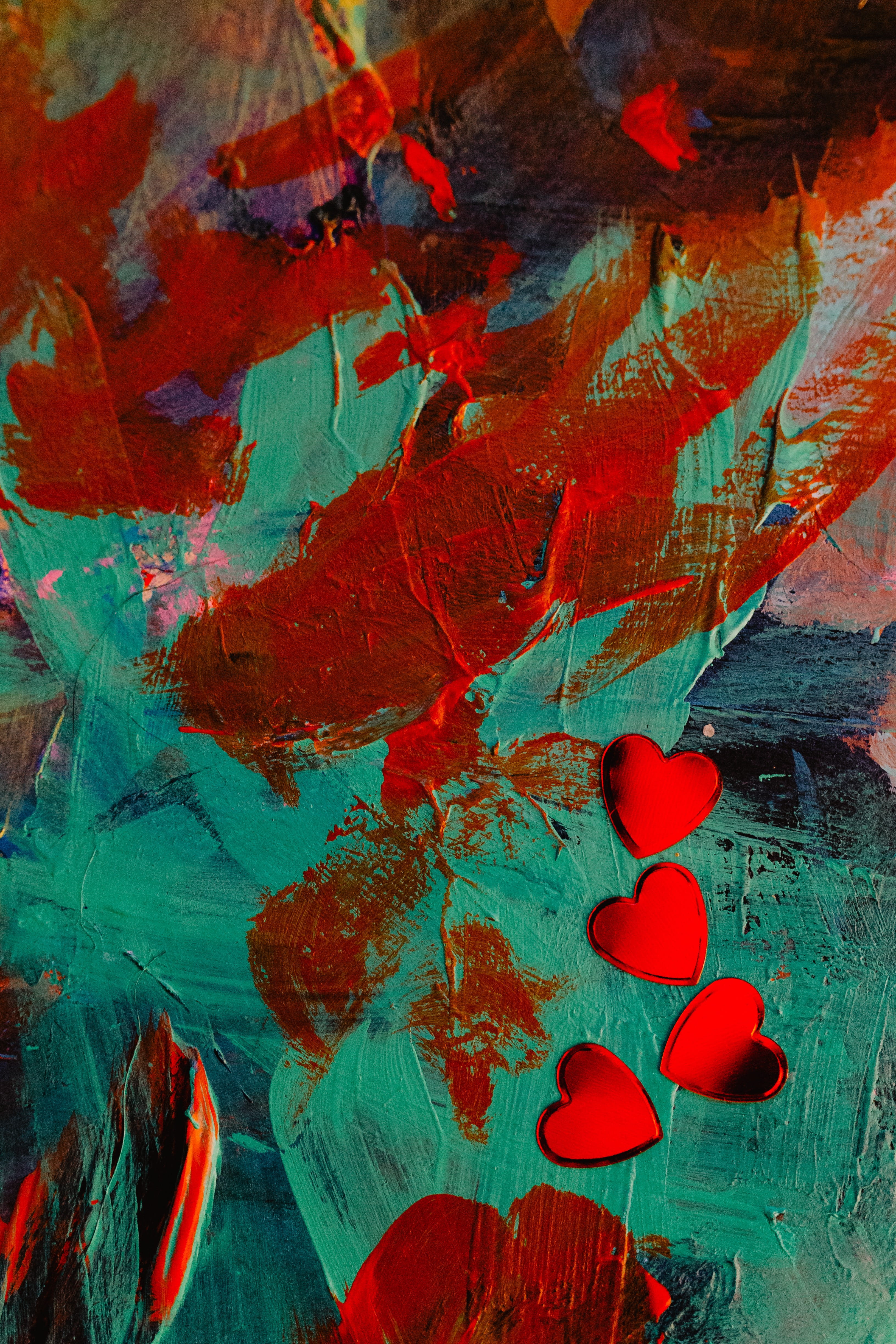 backgrounds, painted, indoors, textured, abstract, creativity, painted image, wall - building feature, valentine, art and craft, still life, red, background, Phone HD Wallpaper