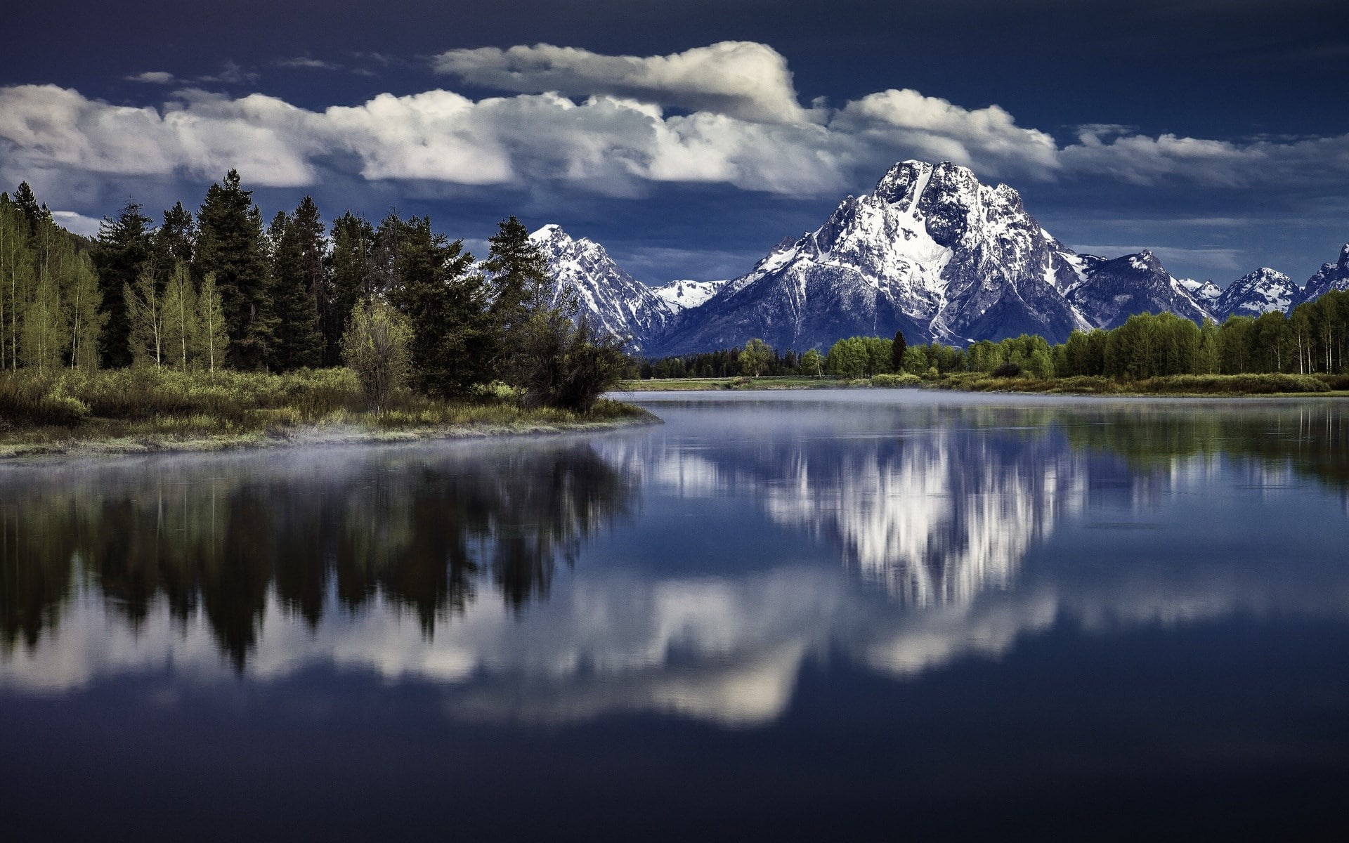 outdoors, beauty in nature, plant, 1080P, mountain peak, cloud - sky, tranquil scene, tranquility, reflection, lake, snowcapped mountain, winter, tree, HD Wallpaper