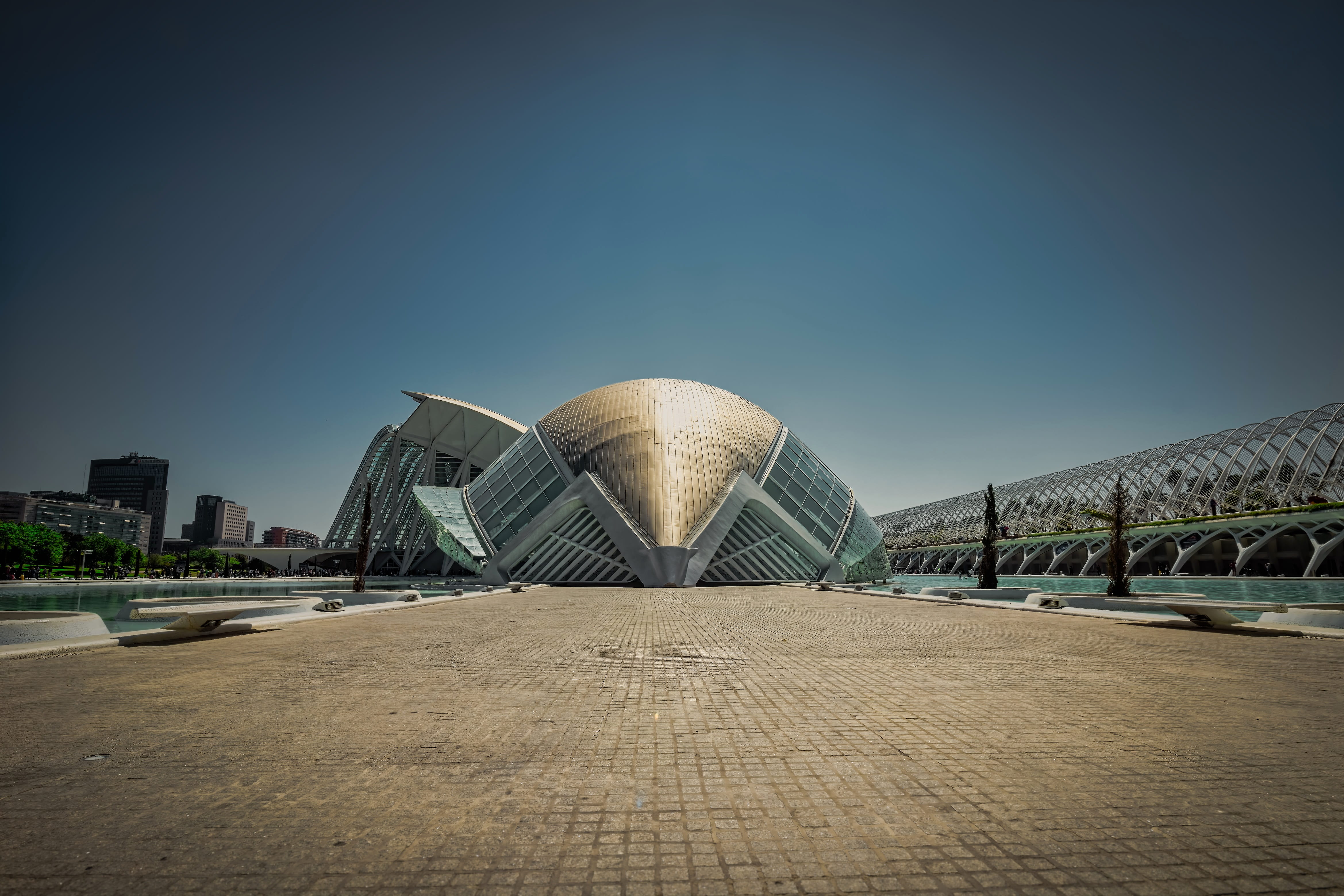 travel, arts culture and entertainment, clear sky, modern, colourful, cinema, city, movie, office building exterior, no people, sky, skyscraper, spain, HD Wallpaper