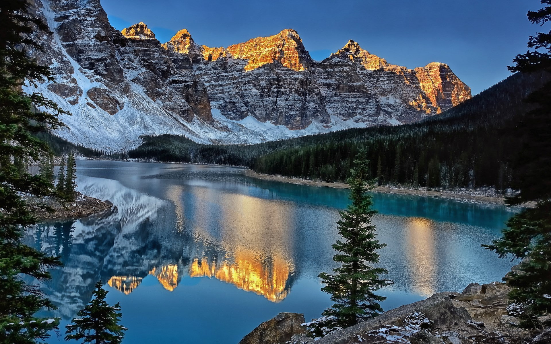 mountain, rock - object, mountain peak, beauty in nature, tranquility, mountain range, plant, solid, reflection, formation, rock, tree, sky, 1080P, water, HD Wallpaper