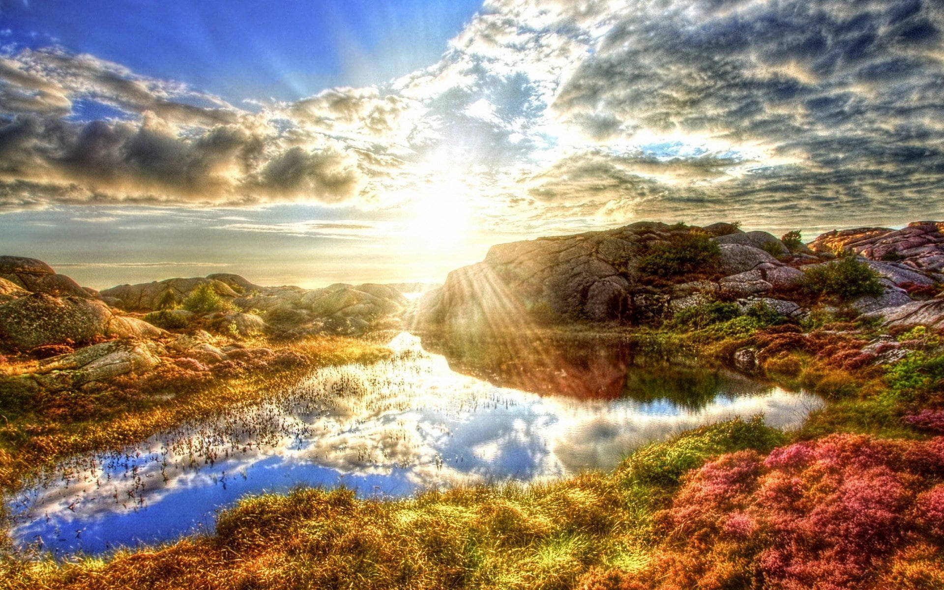 computer desktop backgrounds hd nature 1920x1200, plant, tranquil scene, beauty in nature, flowing water, scenics - nature, sunset, non-urban scene, no people, HD Wallpaper