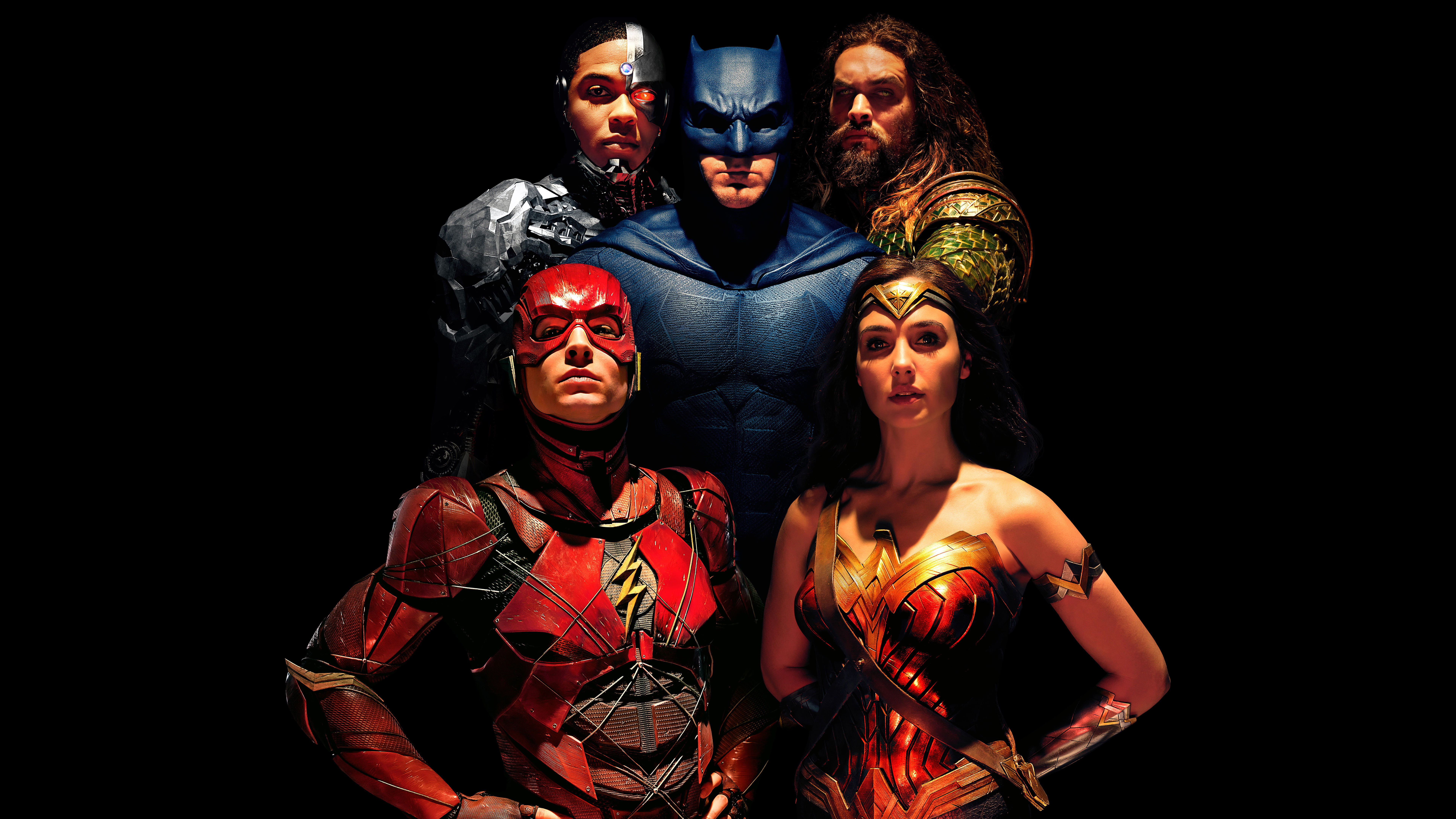 4K, Cyborg, Justice League, The Flash, Batman, Wonder Woman, Aquaman, 8K, Superheroes, 8K, 2017, HD Wallpaper