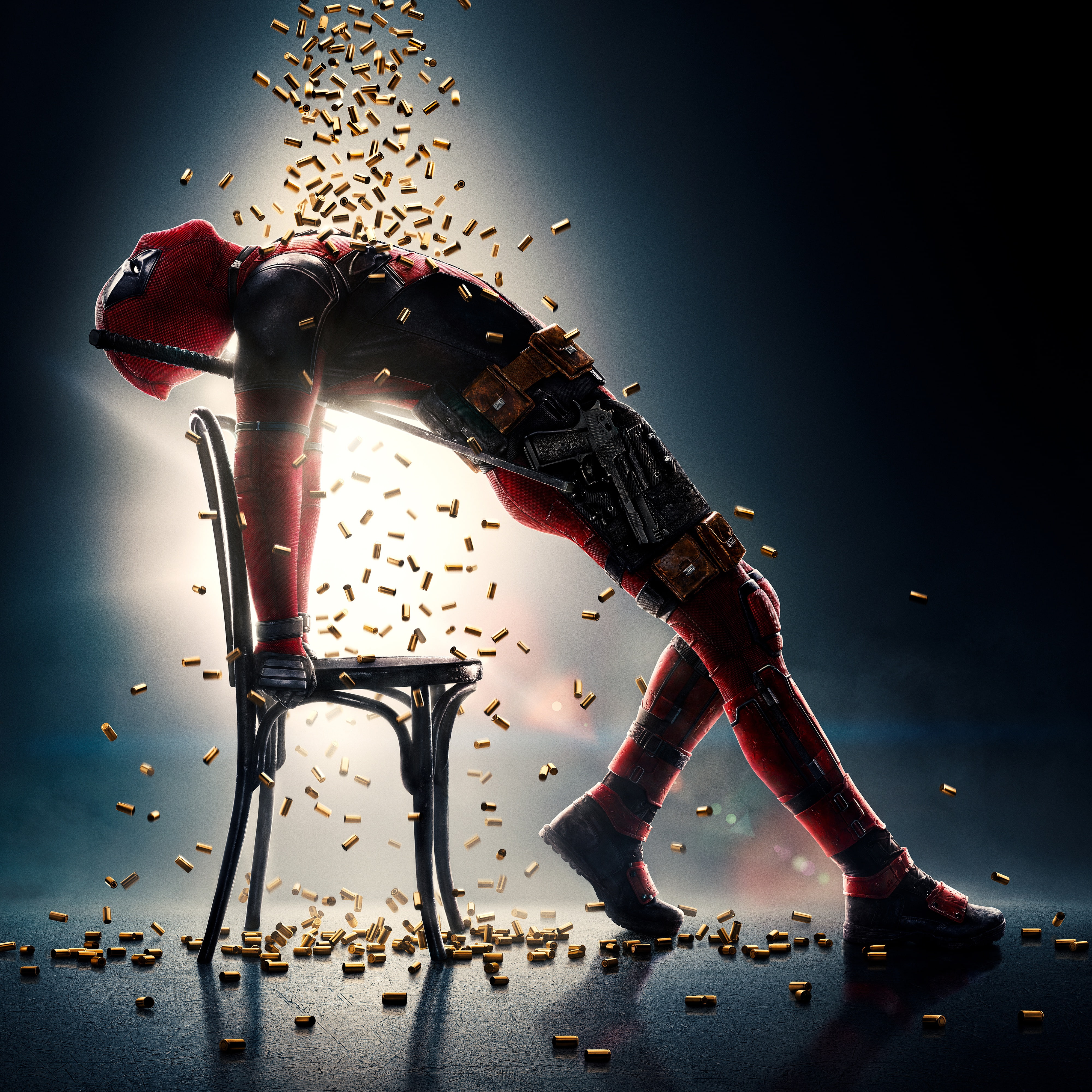 deadpool, Marvel Cinematic Universe, 4K, Chair, Shell casing, Deadpool 2, superhero, Phone HD Wallpaper