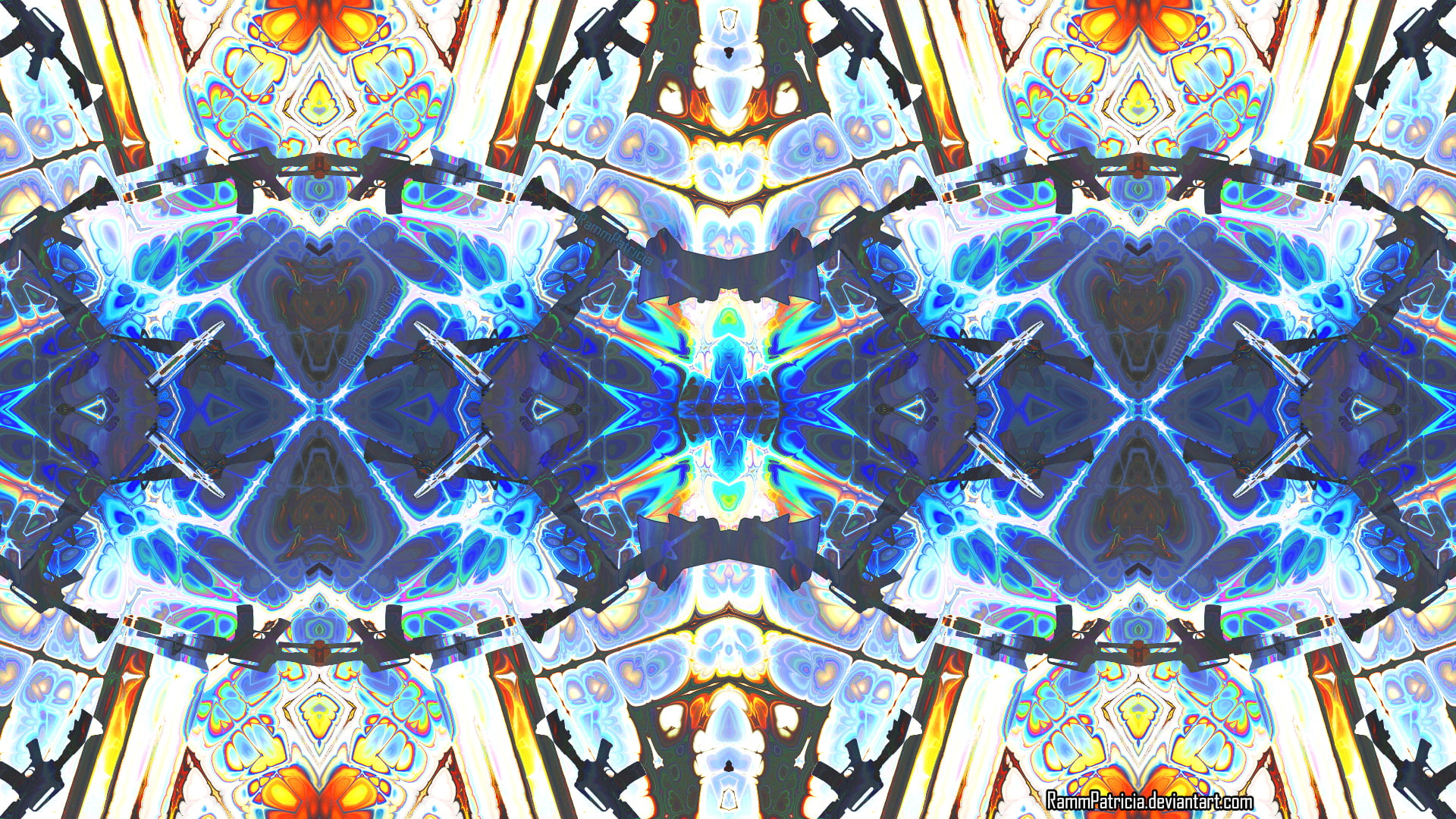 abstract, kaleidoscope, colorful, weapon, gun, iridescent, m4 carbine, bullet, RammPatricia, digital art, digital, 1080P, rifles, shell casing, ammunition, HD Wallpaper