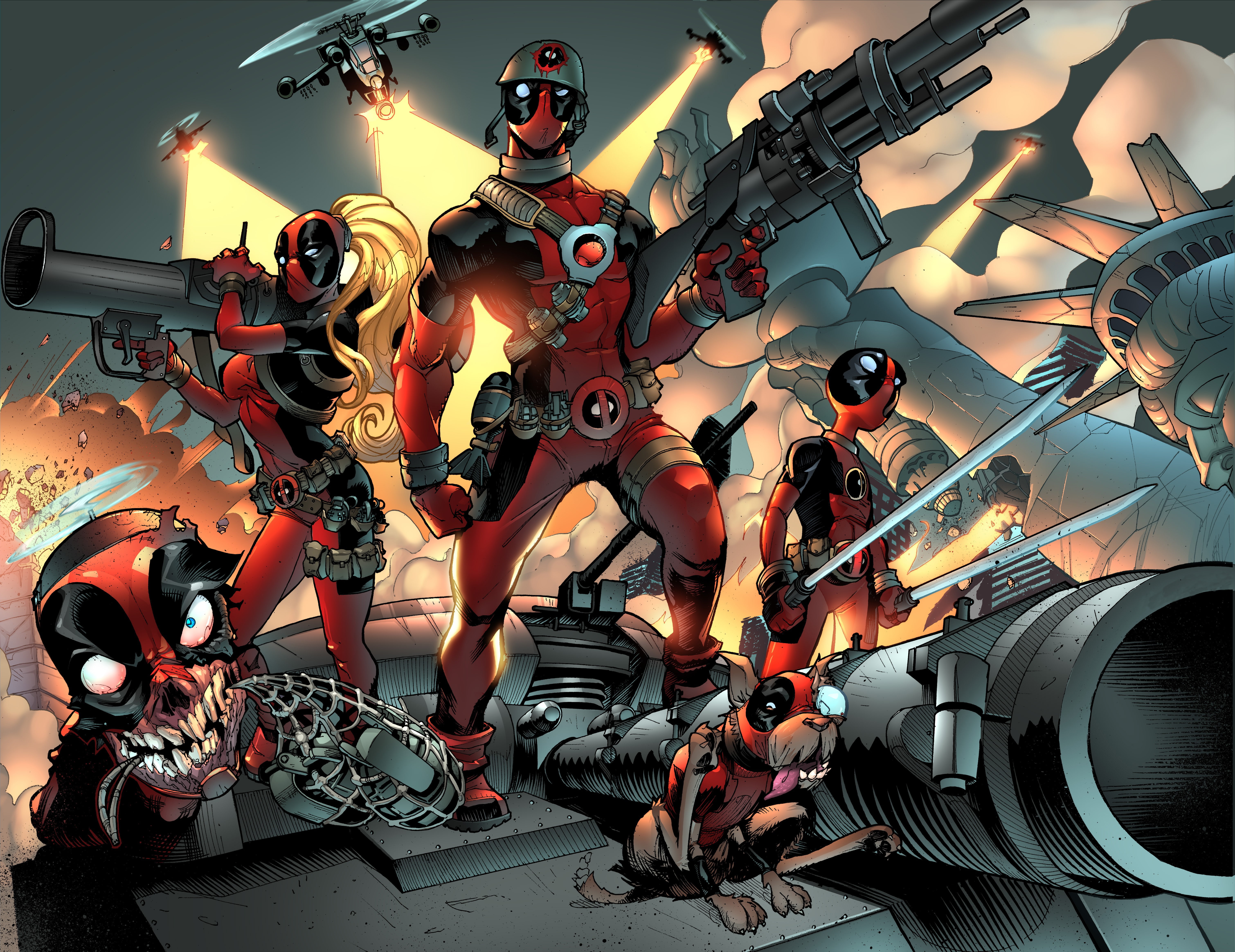 Deadpool Corps, Deadpool Family, 5K, Headpool, Kidpool, Dogpool, Deadpool, Lady Deadpool, Marvel Comics, HD Wallpaper