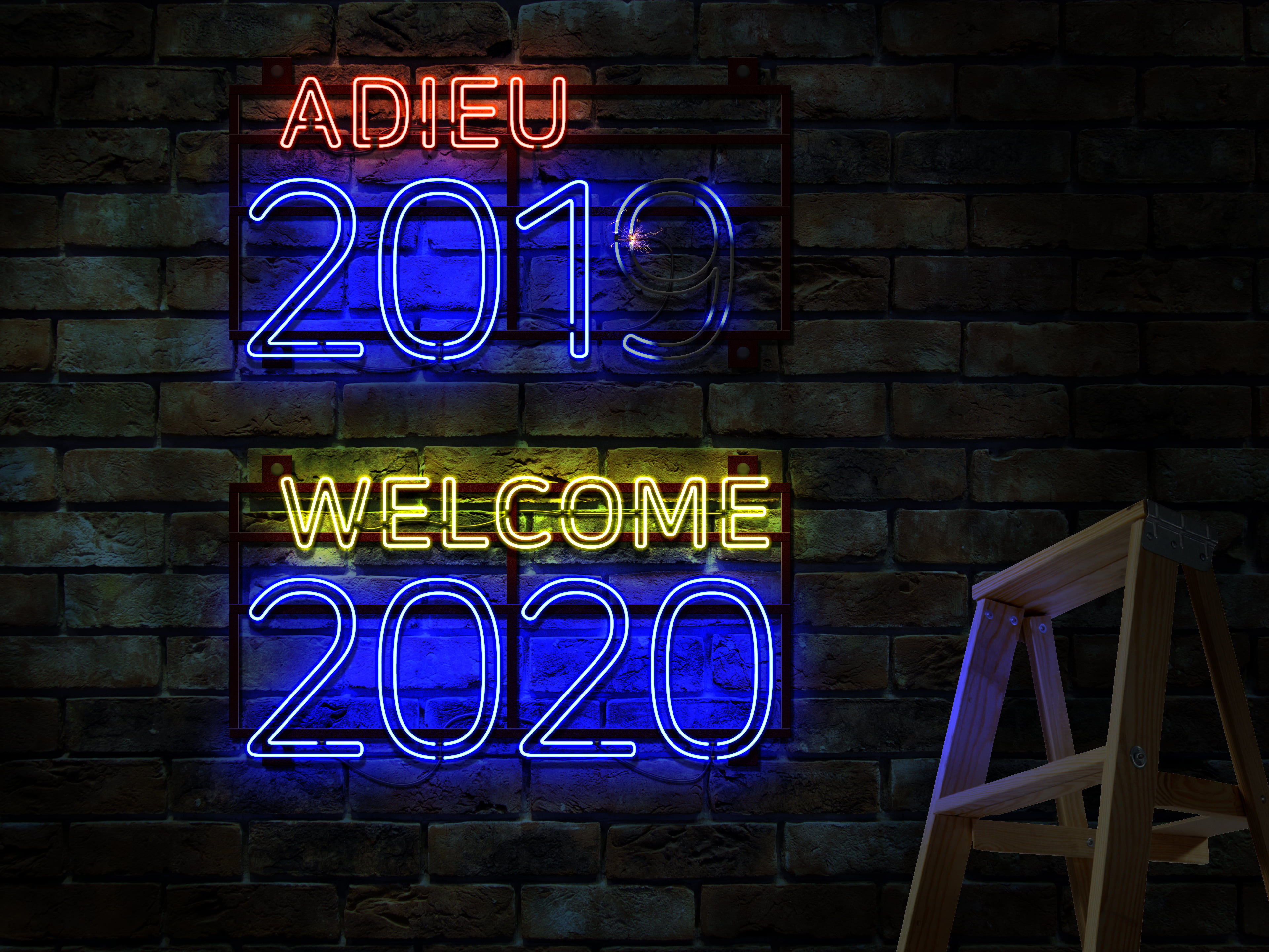 New Year, neon, 2020 (Year), numbers, 2019 (Year), 4K, HD Wallpaper