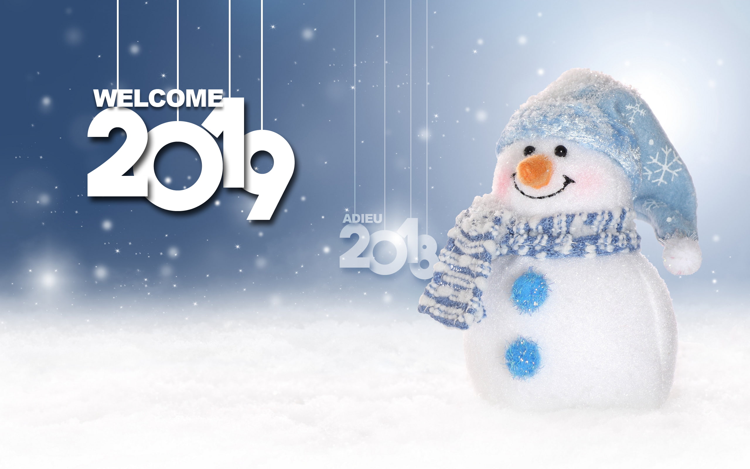 2018 (Year), smiling, 2019 (Year), 2K, snowman, blue, HD Wallpaper