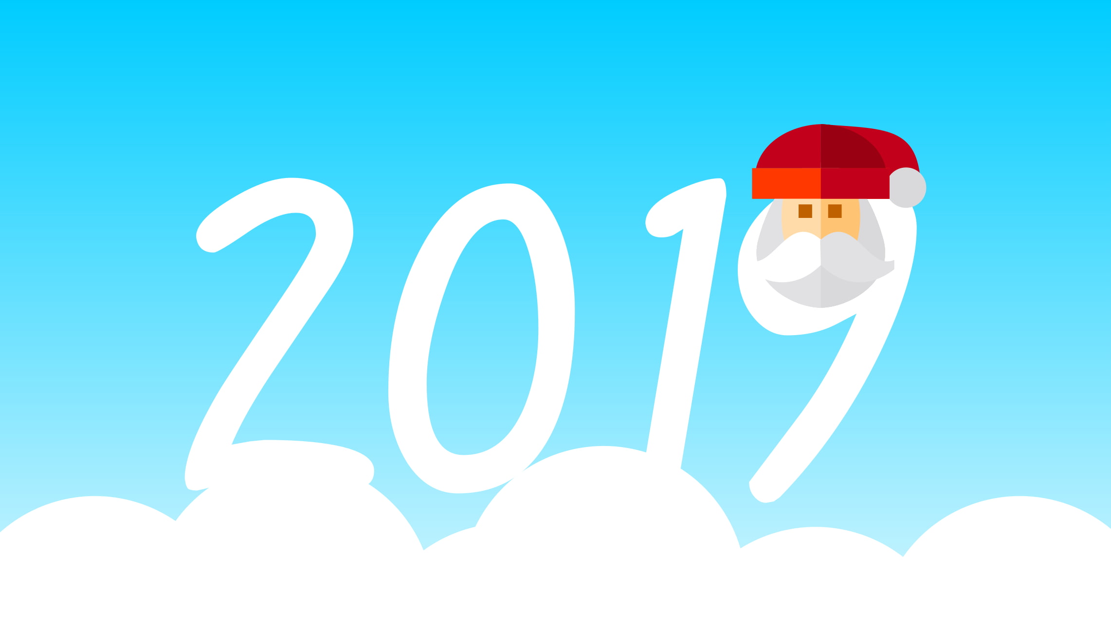 1080P, numbers, New Year, Santa hats, blue background, 2019 (Year), HD Wallpaper