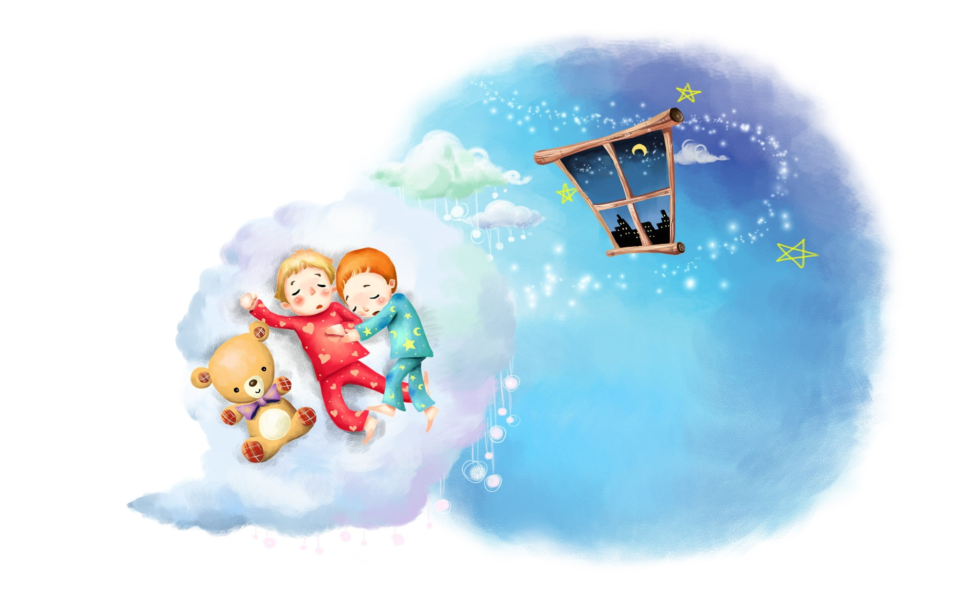 1080P, clouds, time, dreams, bear, kids, childhood, HD Wallpaper