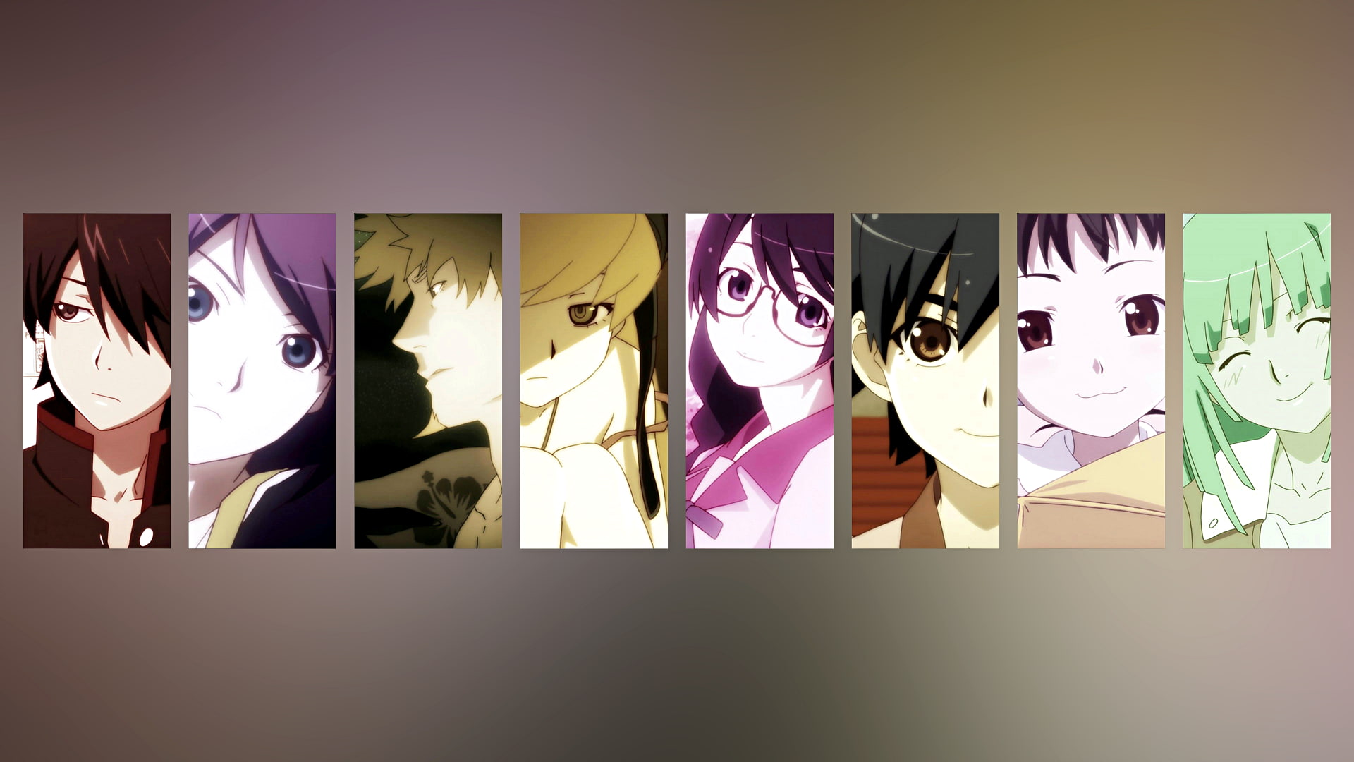 Senjougahara Hitagi, Oshino Shinobu, obscured face, panoramic, men, choice, Sengoku Nadeko, transfer print, auto post production filter, business, Hachikuji Mayoi, HD Wallpaper